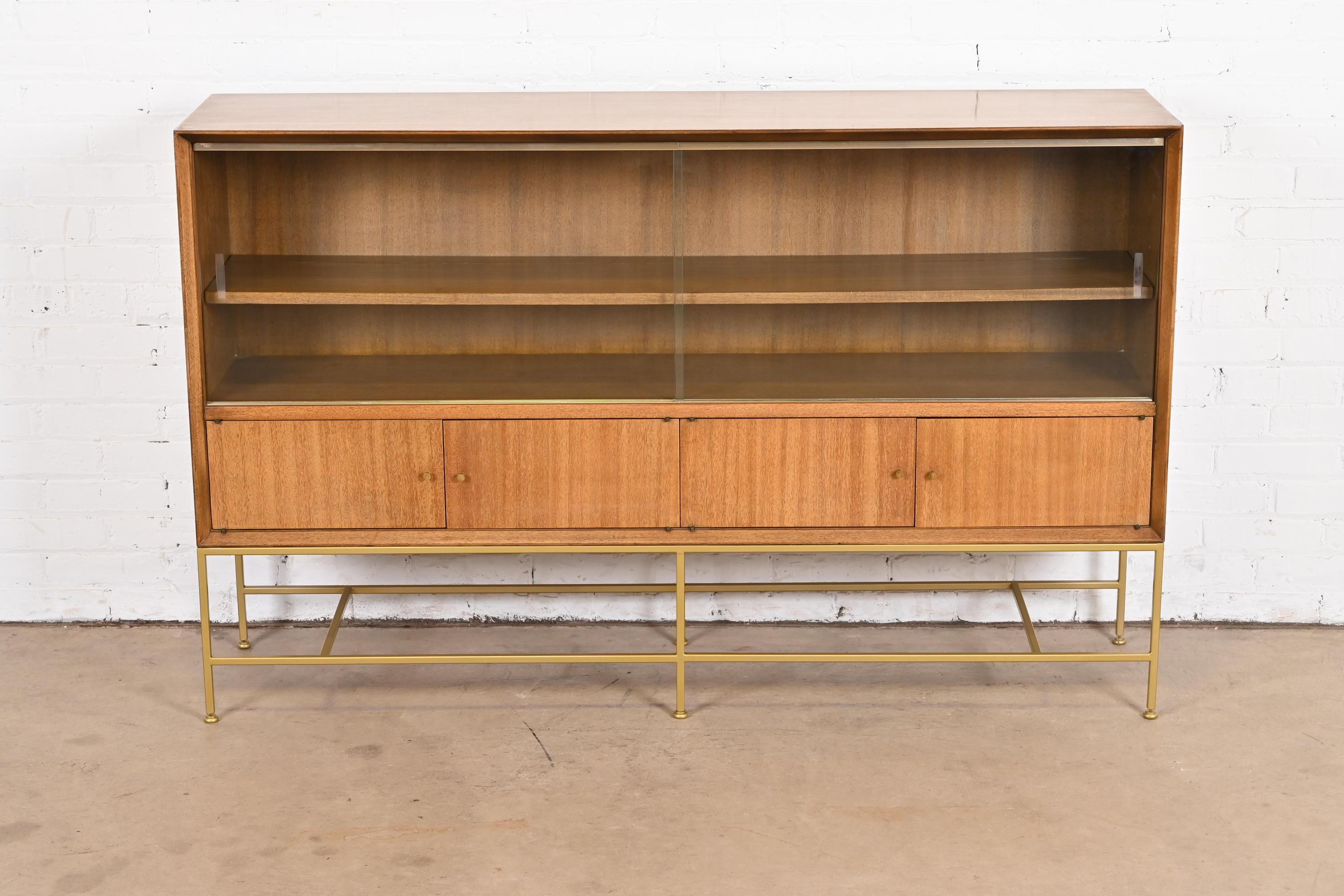Mid-Century Modern Paul McCobb Irwin Collection Mahogany and Brass Bookcase or Bar Cabinet, 1950s