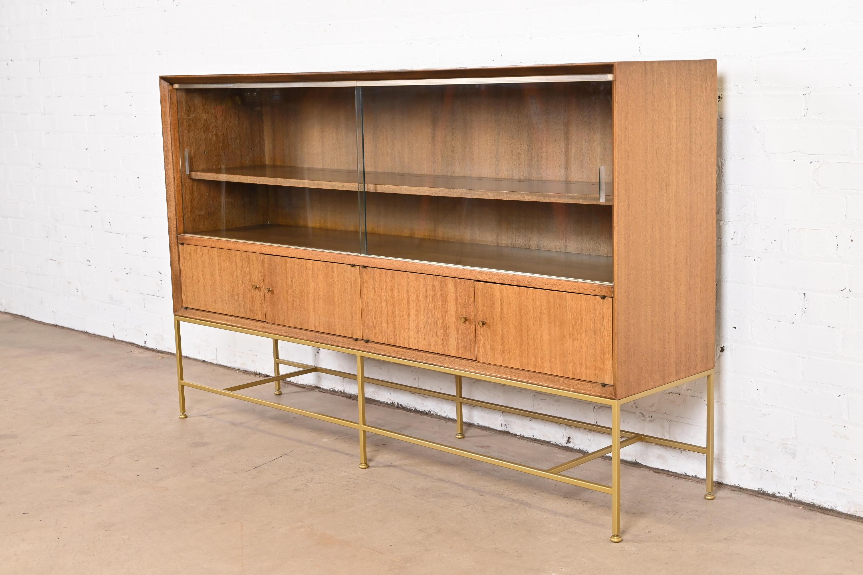 American Paul McCobb Irwin Collection Mahogany and Brass Bookcase or Bar Cabinet, 1950s
