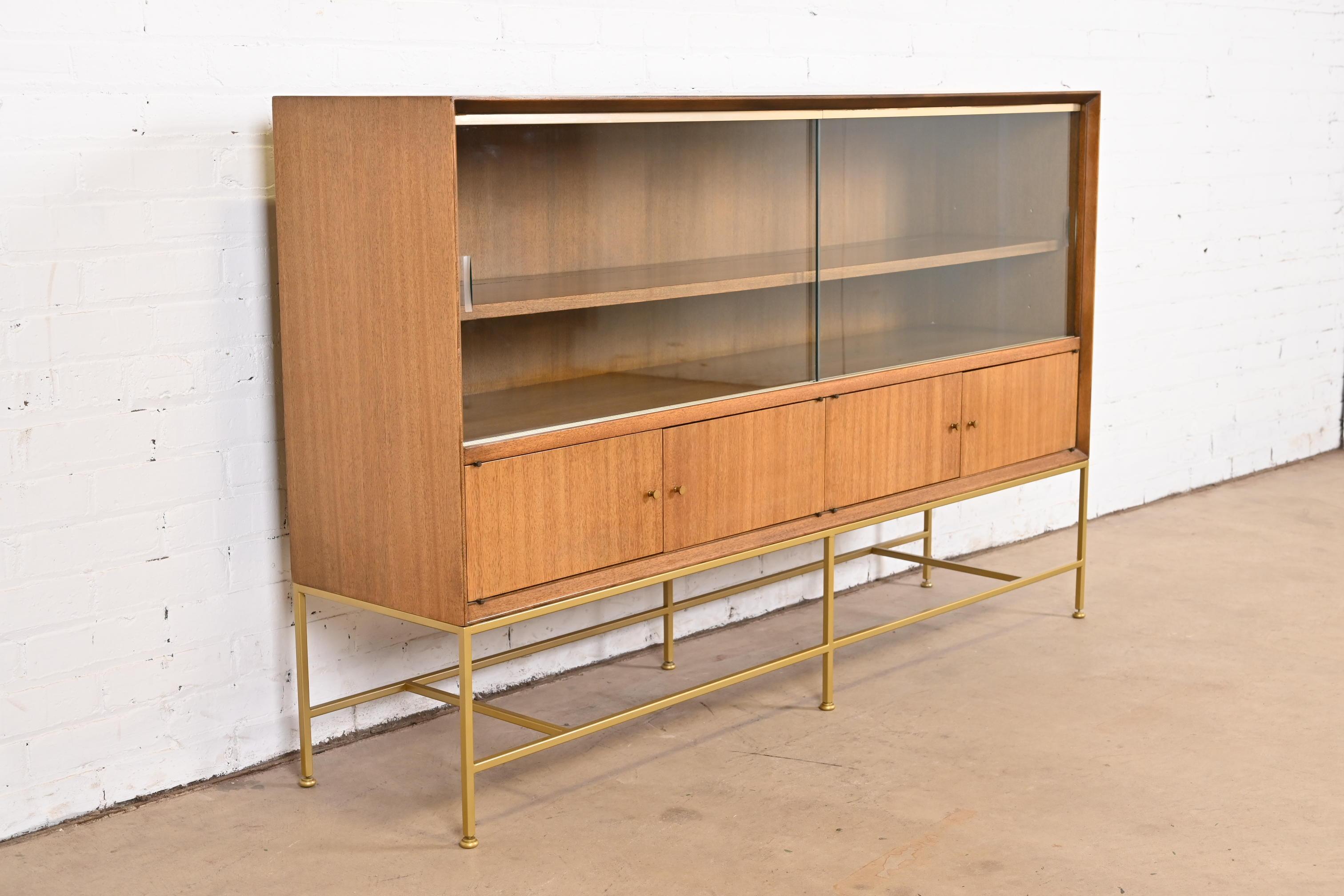 Mid-20th Century Paul McCobb Irwin Collection Mahogany and Brass Bookcase or Bar Cabinet, 1950s