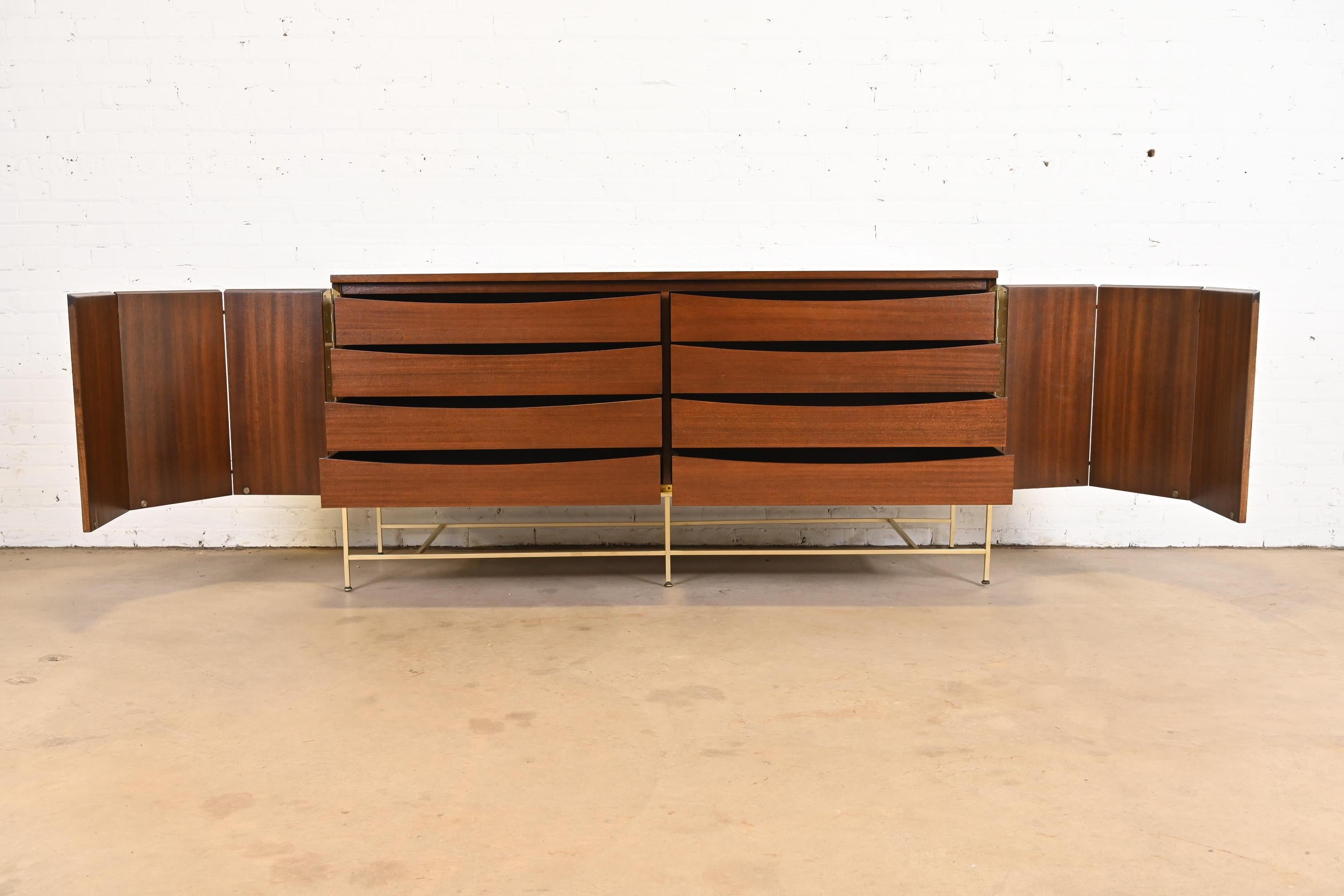 Mid-20th Century Paul McCobb Irwin Collection Mahogany and Brass Dresser or Credenza, Refinished For Sale