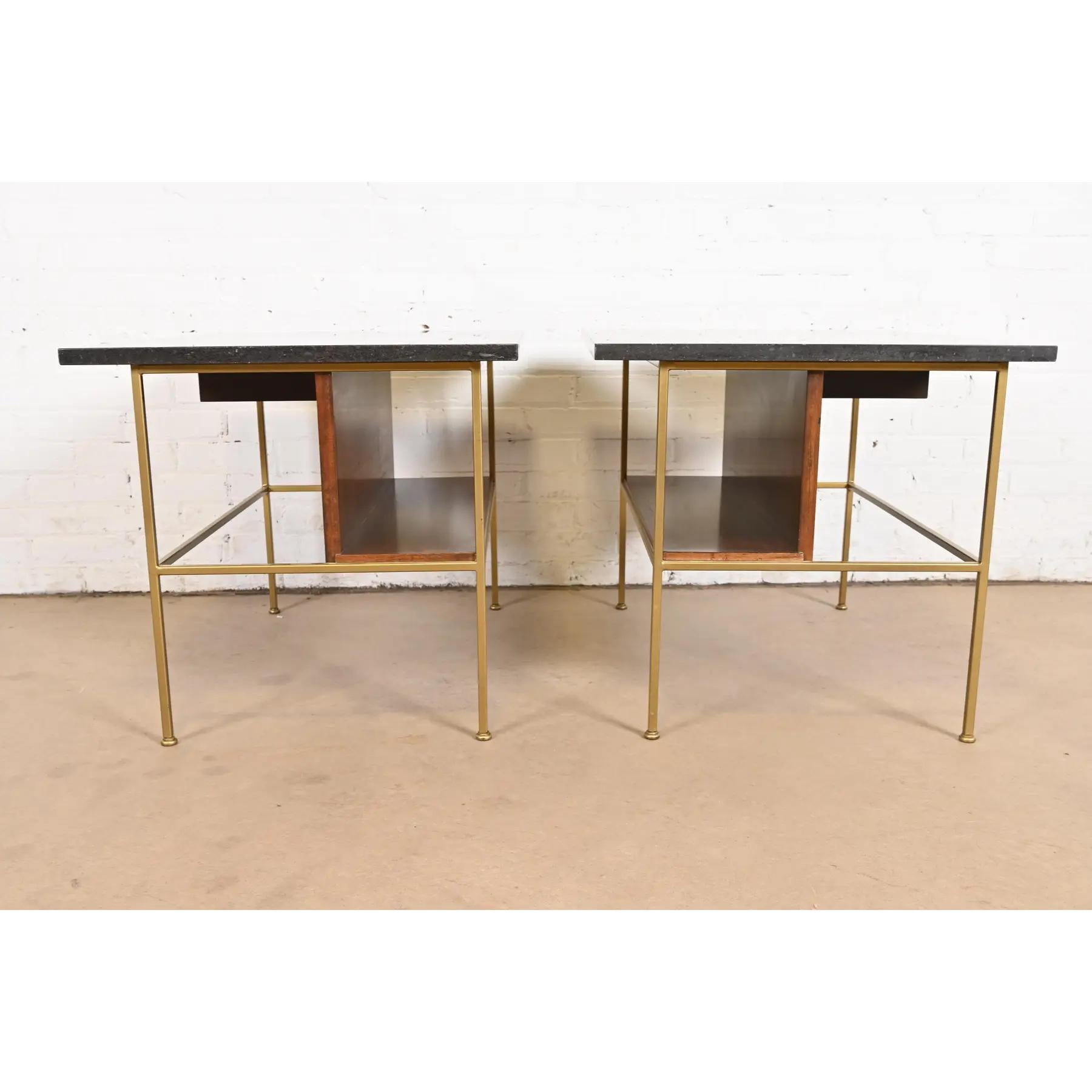 Paul McCobb Irwin Collection Mahogany and Brass Marble Top Nightstands For Sale 6