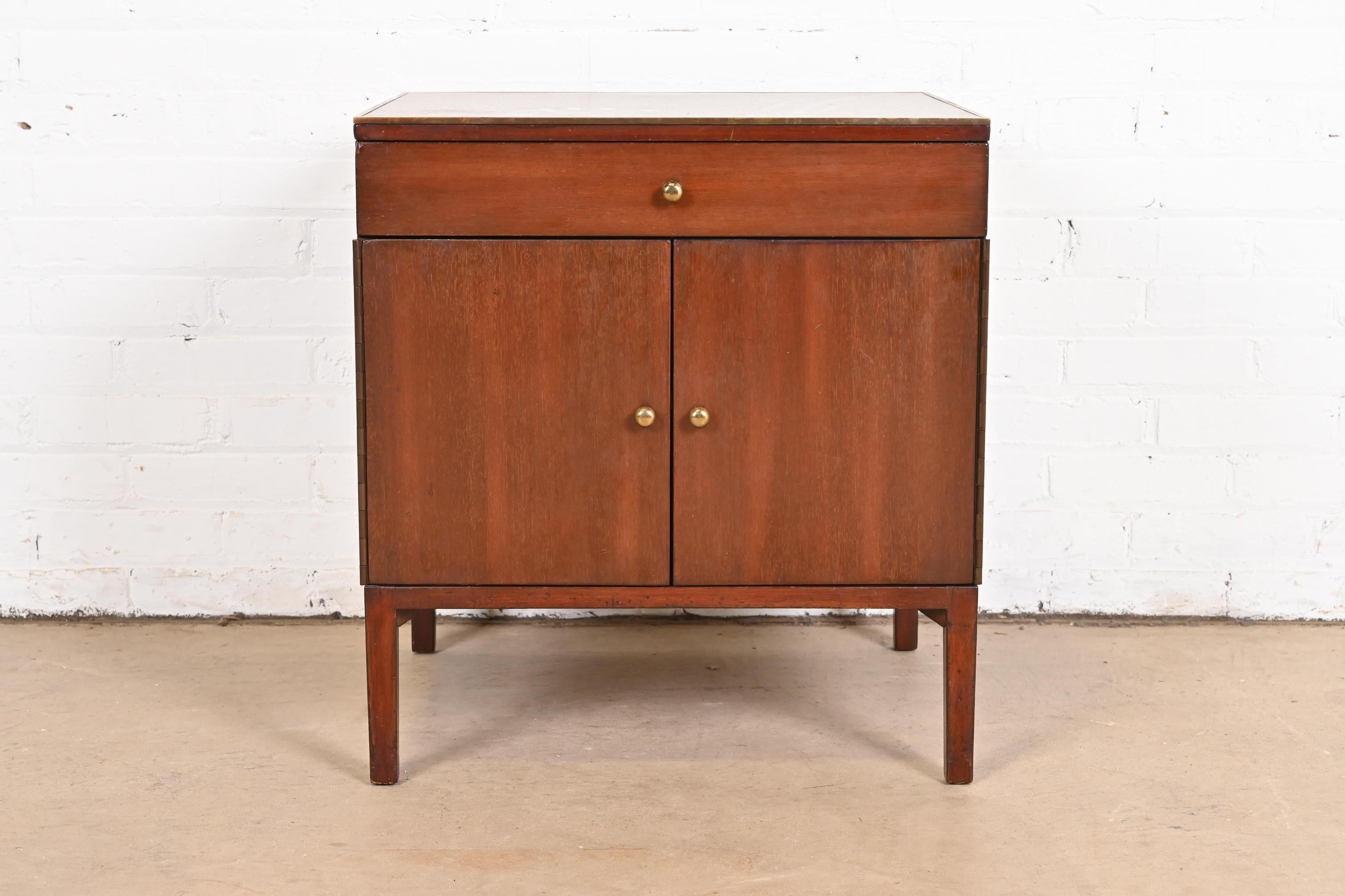 American Paul McCobb Irwin Collection Mahogany and Brass Nightstand, 1950s For Sale