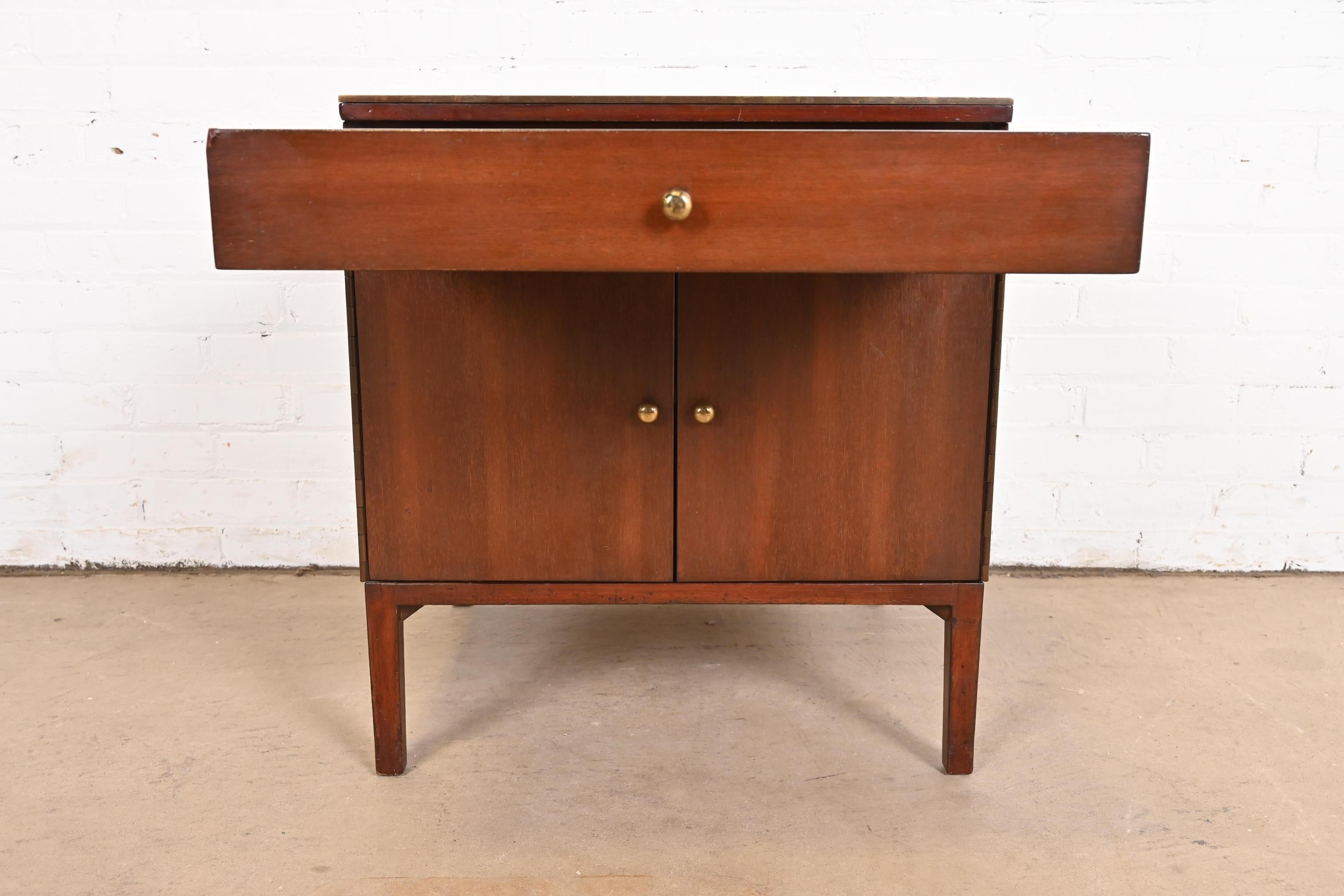 Mid-20th Century Paul McCobb Irwin Collection Mahogany and Brass Nightstand, 1950s For Sale