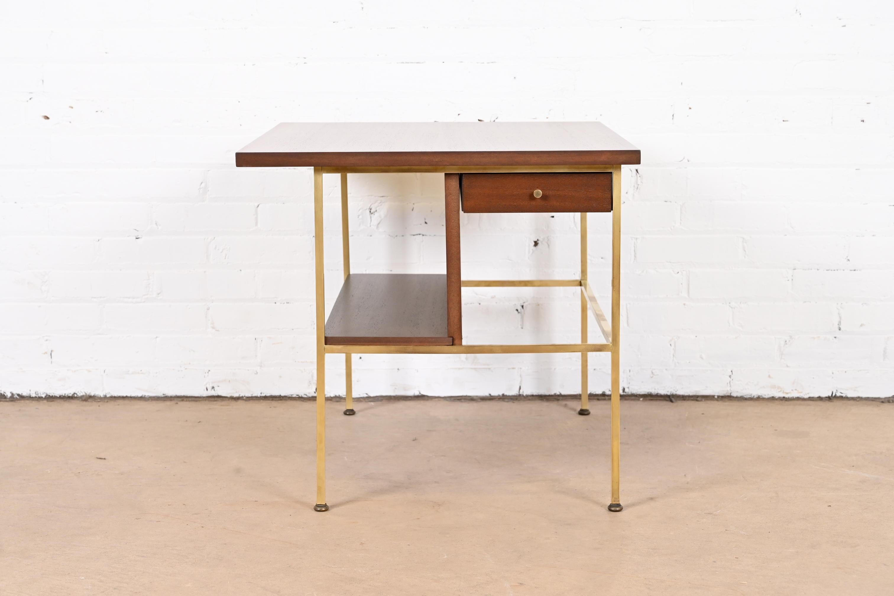 Mid-Century Modern Paul McCobb Irwin Collection Mahogany and Brass Nightstand or Side Table, 1950s