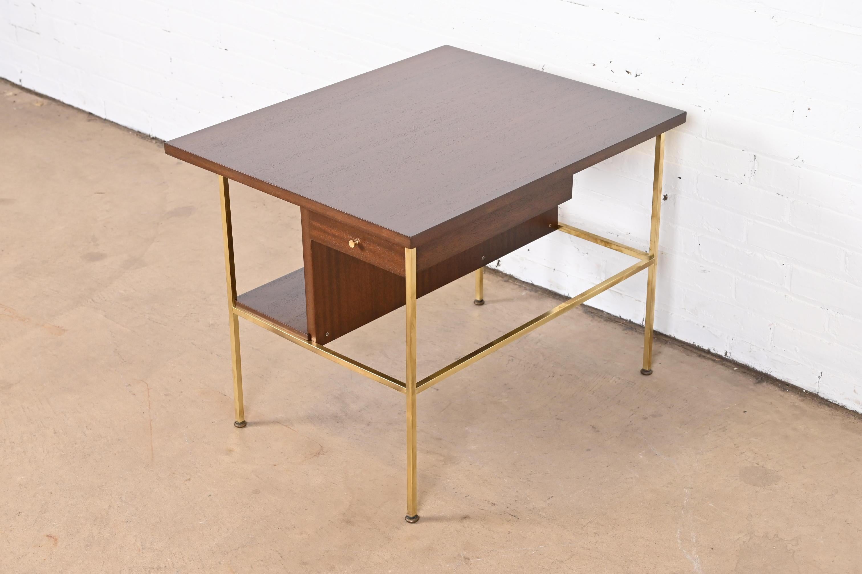 American Paul McCobb Irwin Collection Mahogany and Brass Nightstand or Side Table, 1950s