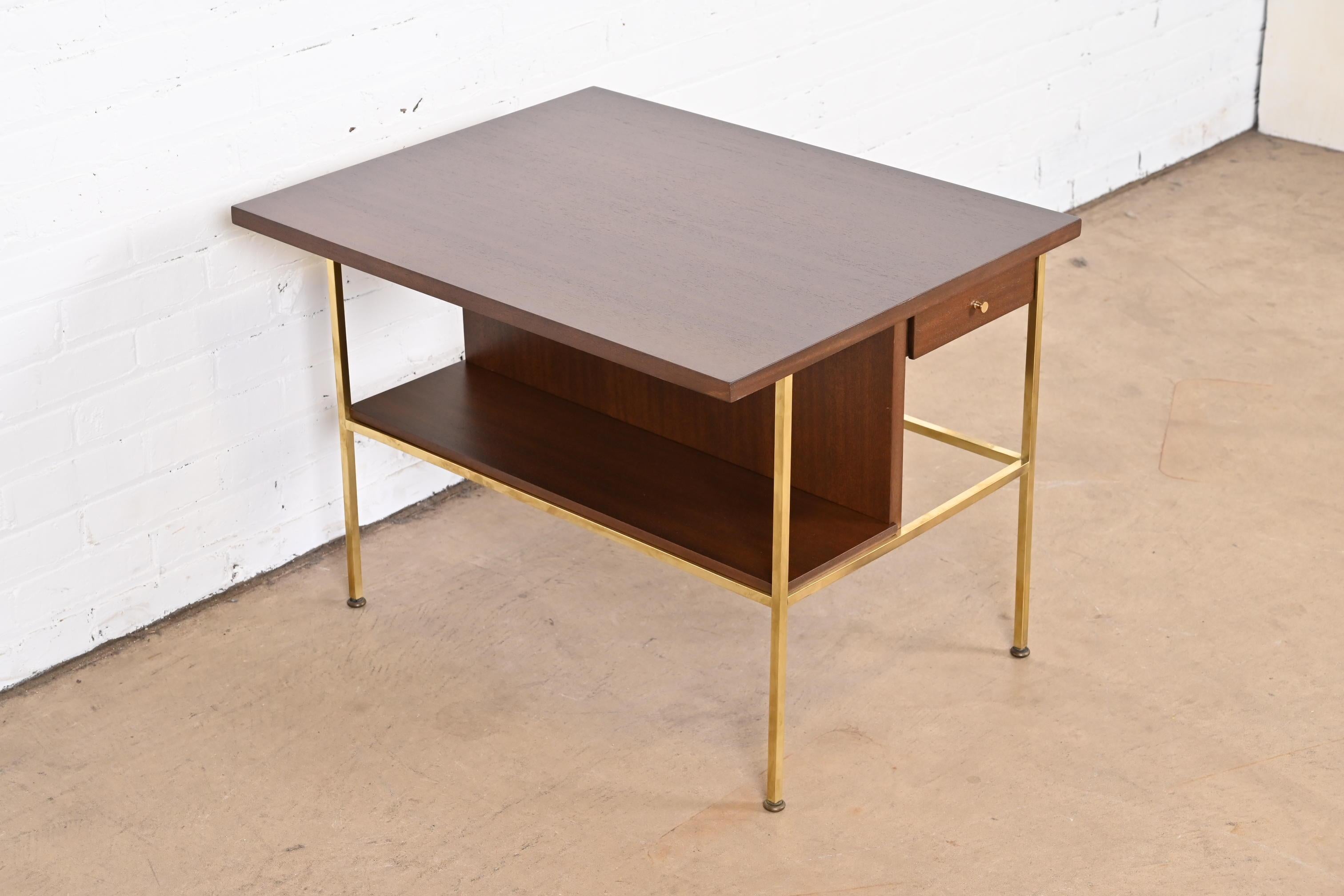 Mid-20th Century Paul McCobb Irwin Collection Mahogany and Brass Nightstand or Side Table, 1950s