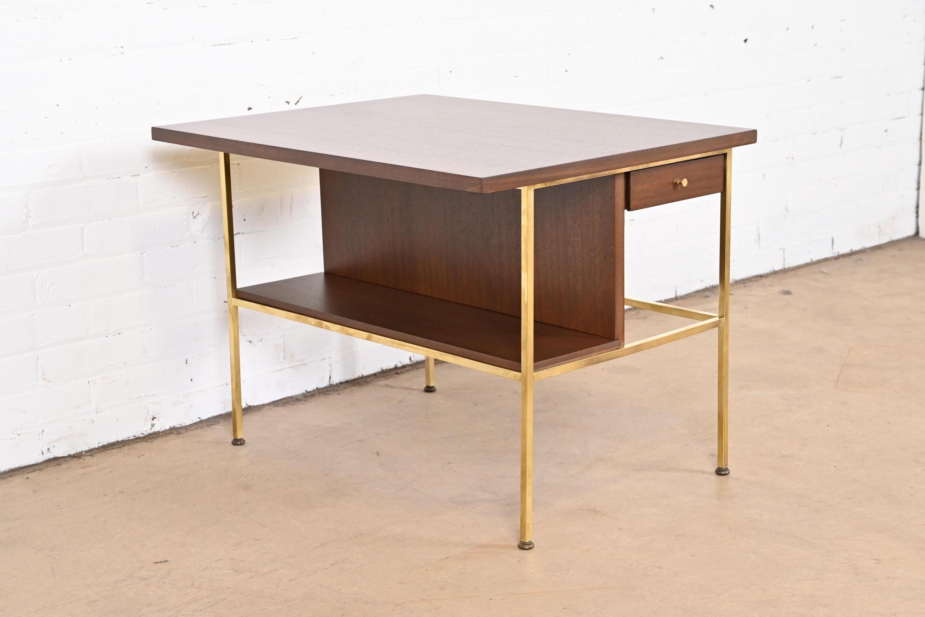 Paul McCobb Irwin Collection Mahogany and Brass Nightstand or Side Table, 1950s 1