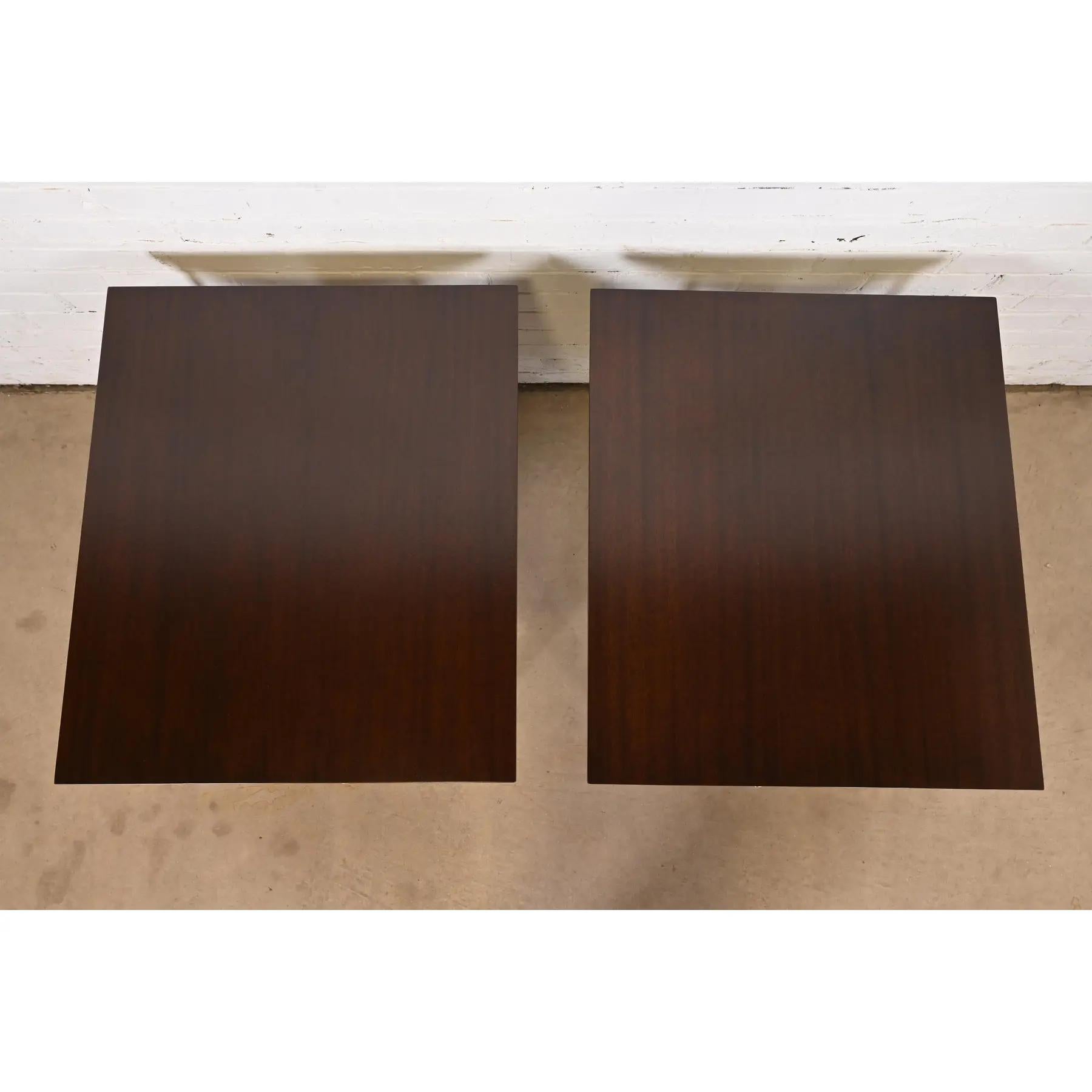 Paul McCobb Irwin Collection Mahogany and Brass Nightstands, Newly Refinished For Sale 4