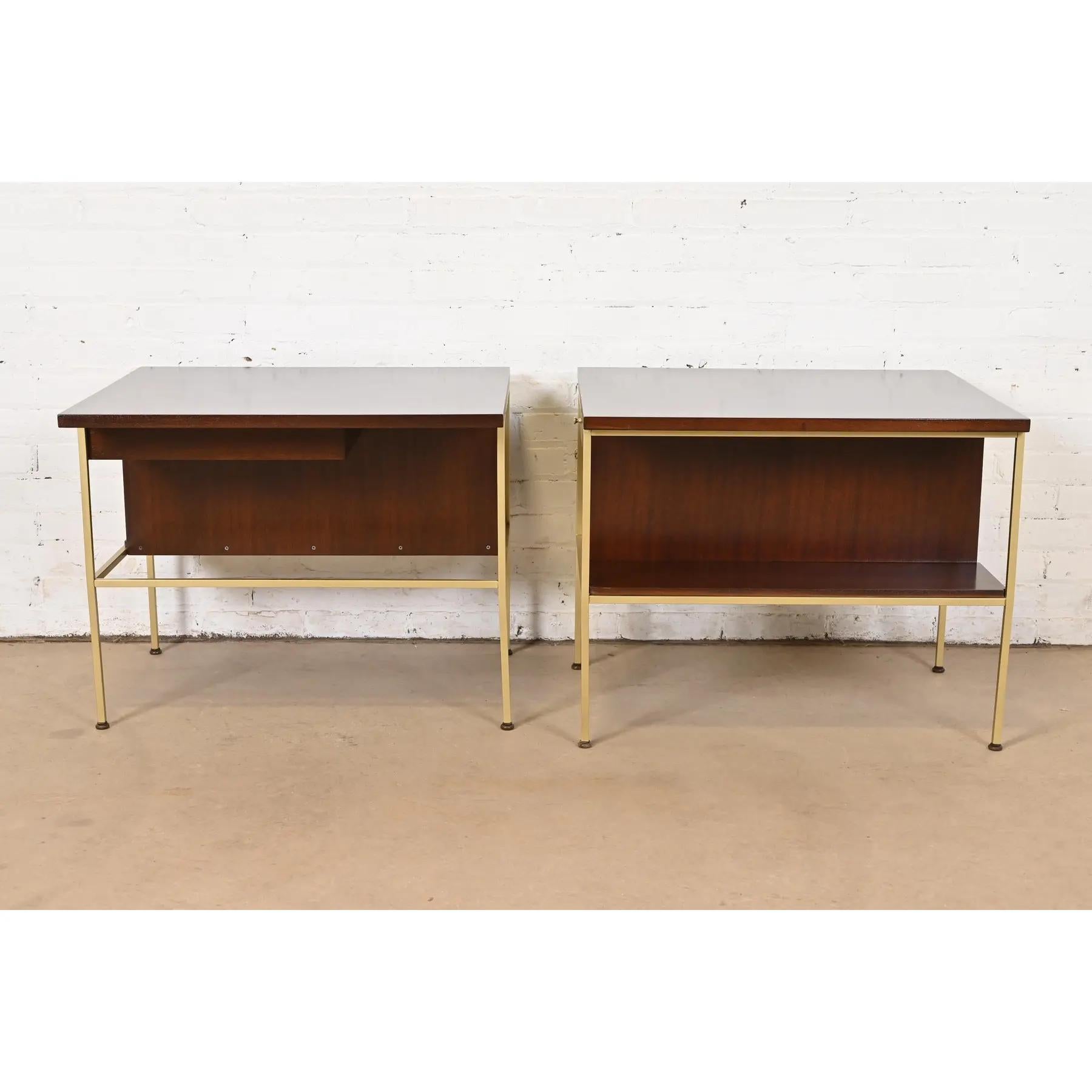 Paul McCobb Irwin Collection Mahogany and Brass Nightstands, Newly Refinished For Sale 5