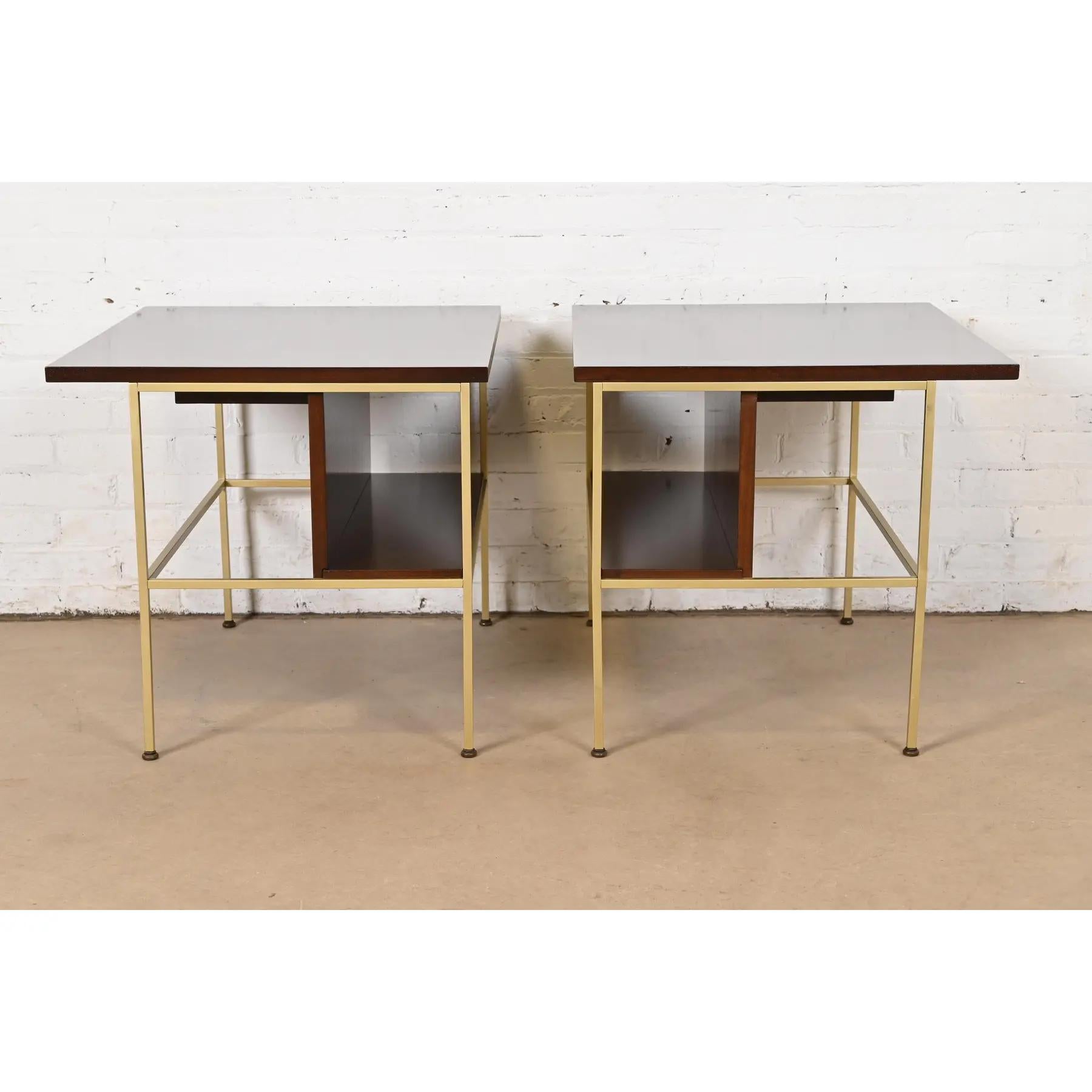 Paul McCobb Irwin Collection Mahogany and Brass Nightstands, Newly Refinished For Sale 6