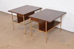Paul McCobb Irwin Collection Mahogany and Brass Nightstands, Newly Refinished