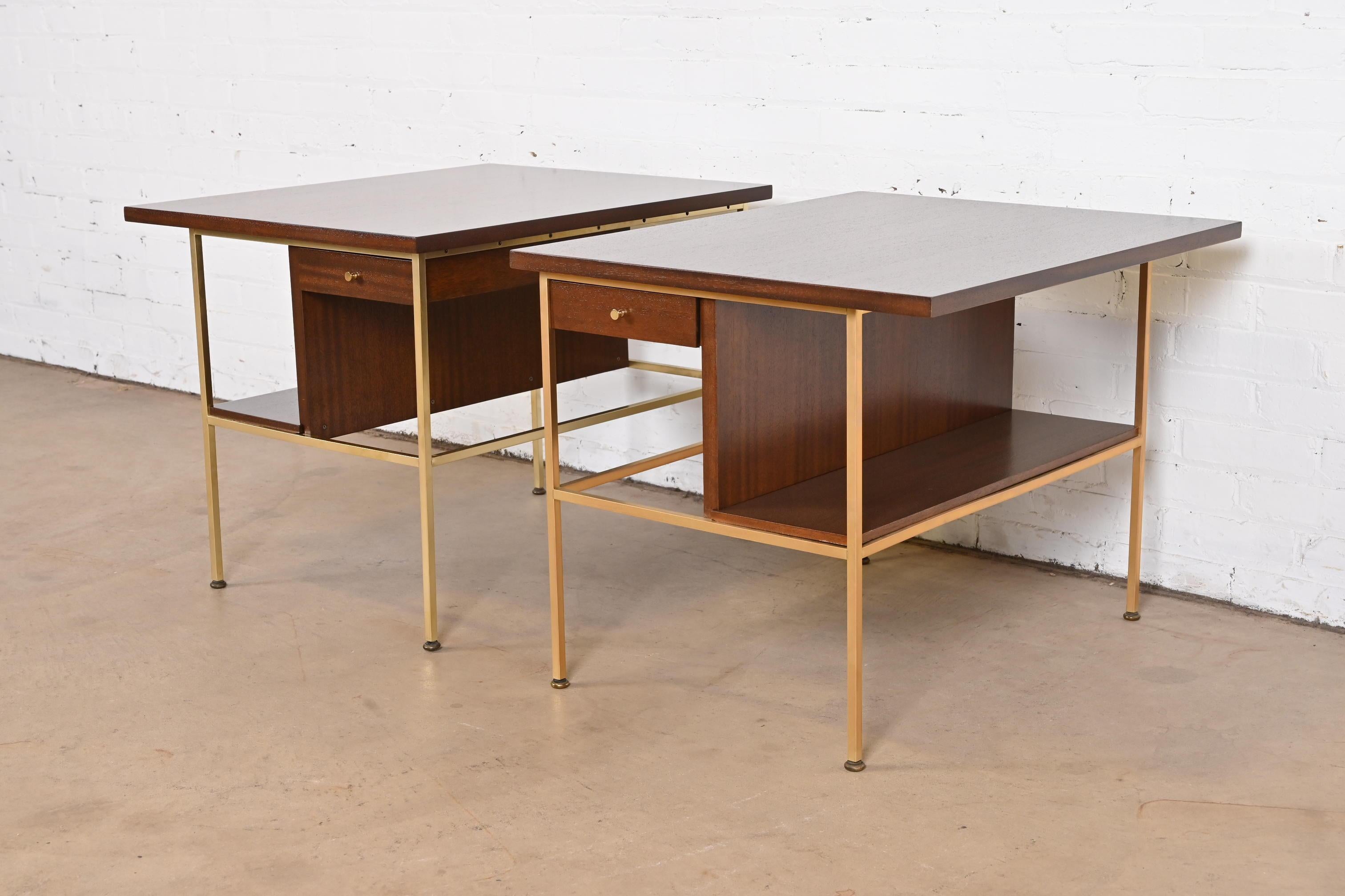 Mid-Century Modern Paul McCobb Irwin Collection Mahogany and Brass Nightstands, Newly Refinished