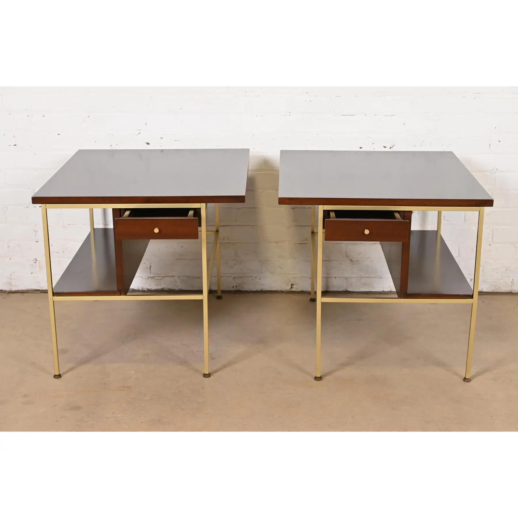 Mid-20th Century Paul McCobb Irwin Collection Mahogany and Brass Nightstands, Newly Refinished For Sale
