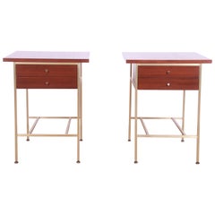 Paul McCobb Irwin Collection Mahogany and Brass Nightstands, Newly Refinished
