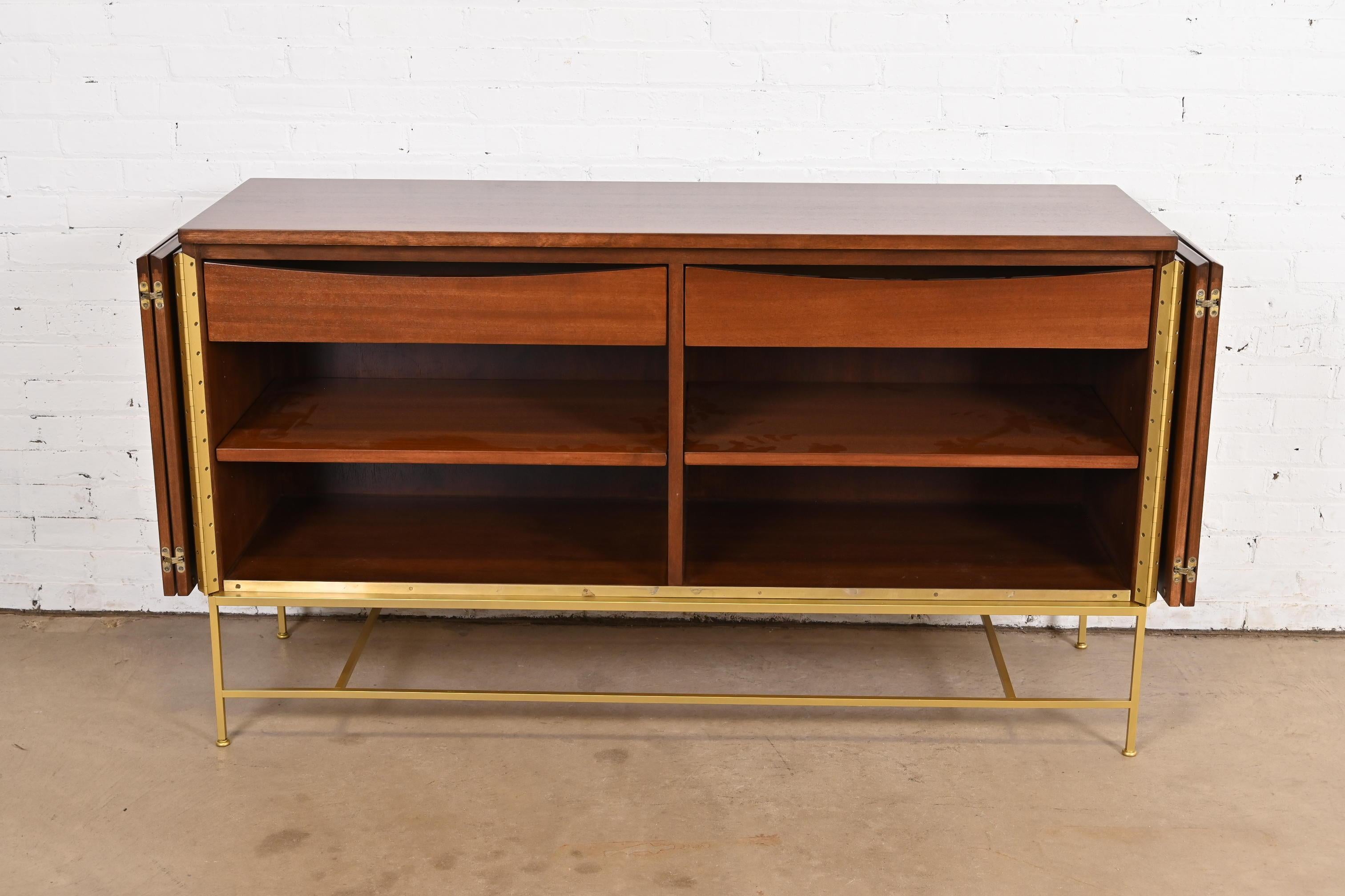 Mid-20th Century Paul McCobb Irwin Collection Mahogany & Brass Sideboard Credenza or Bar Cabinet