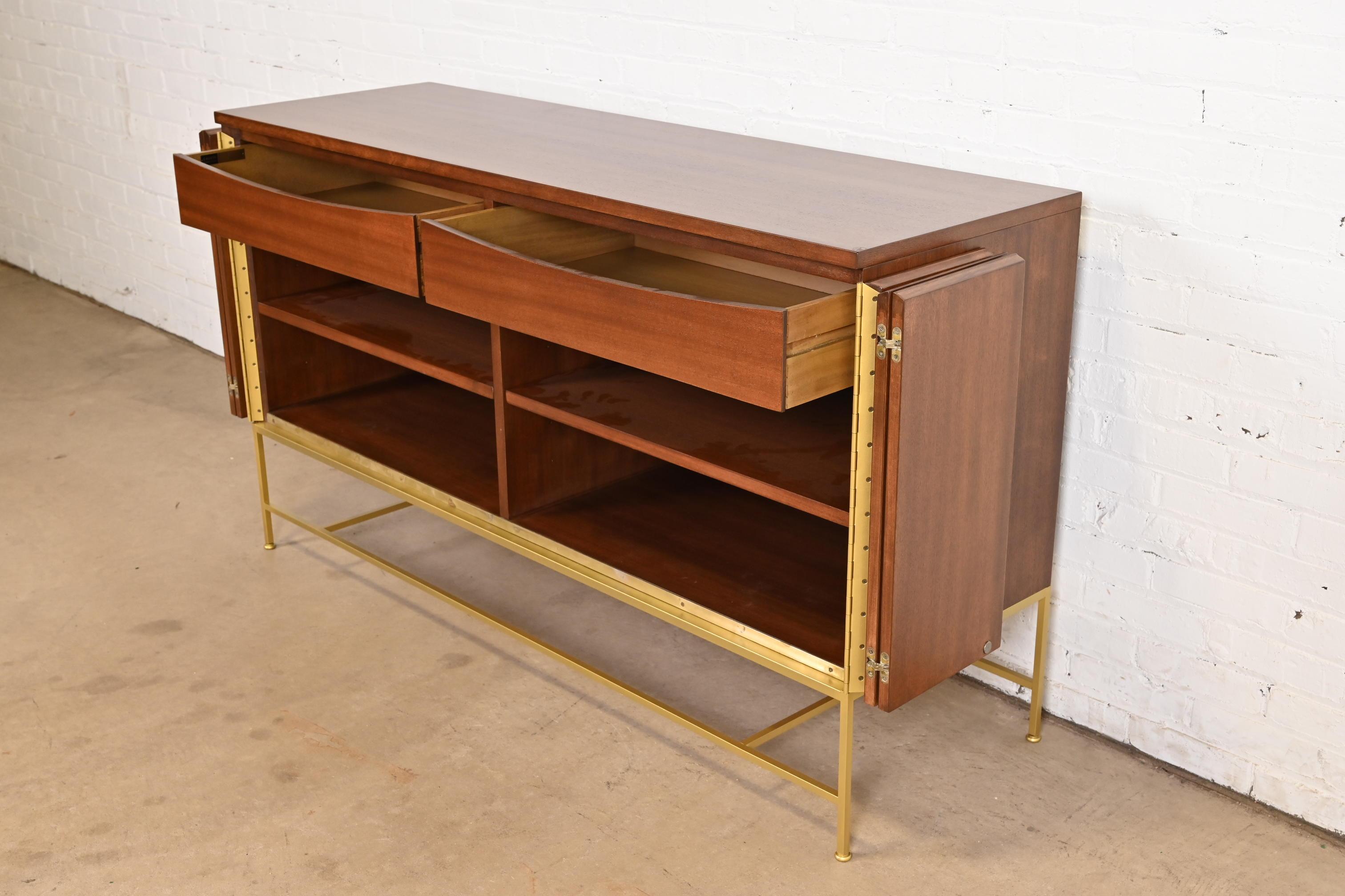 Paul McCobb Irwin Collection Mahogany & Brass Sideboard Credenza or Bar Cabinet 1