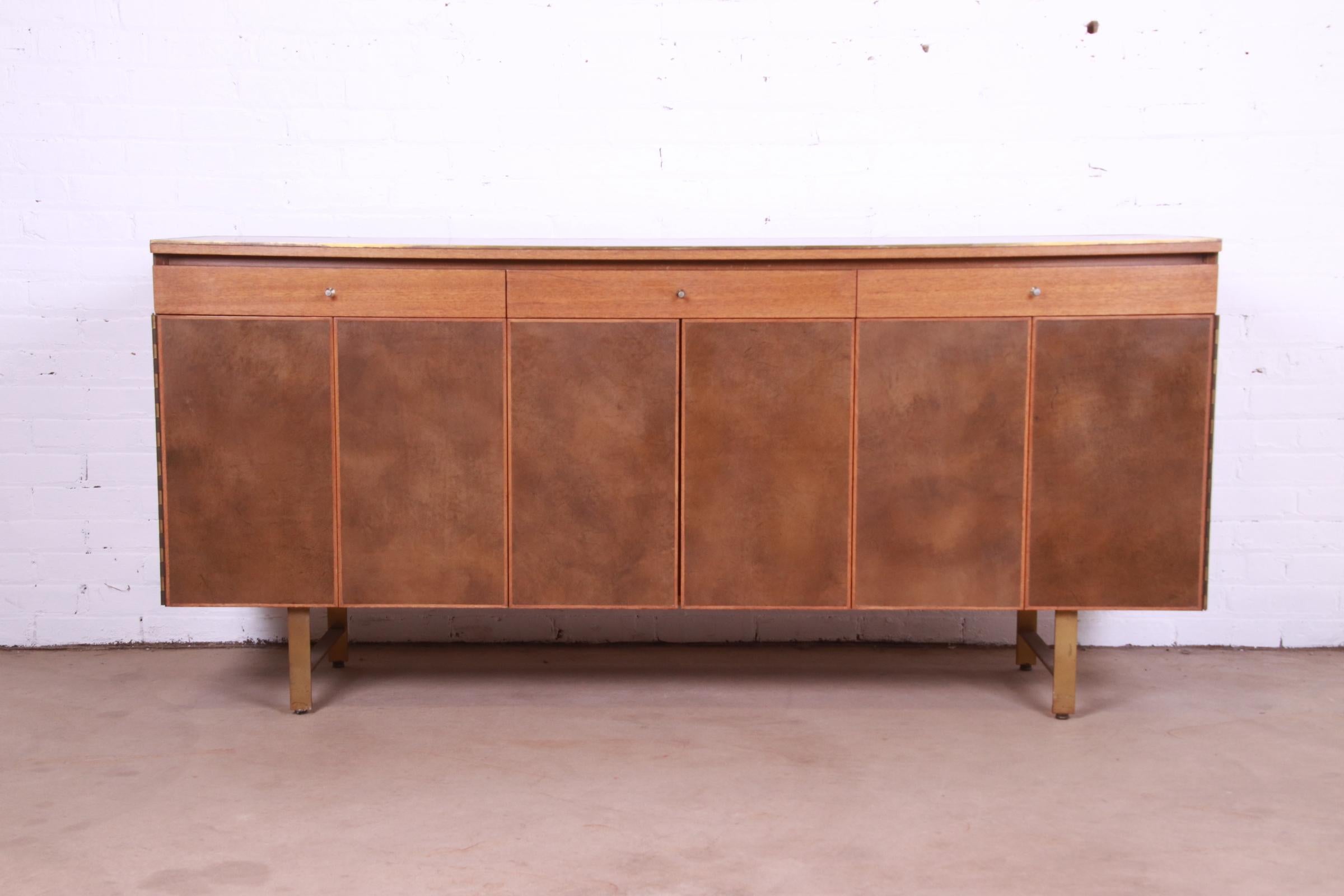 Mid-Century Modern Paul McCobb Irwin Collection Mahogany, Leather, and Brass Credenza, 1950s