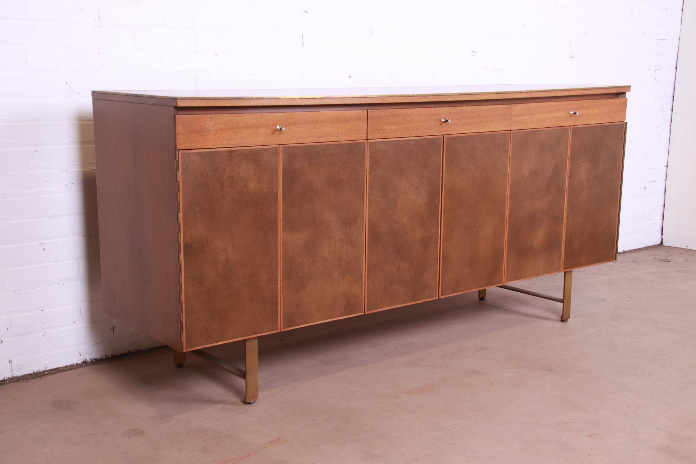 Paul McCobb Irwin Collection Mahogany, Leather, and Brass Credenza, 1950s 1