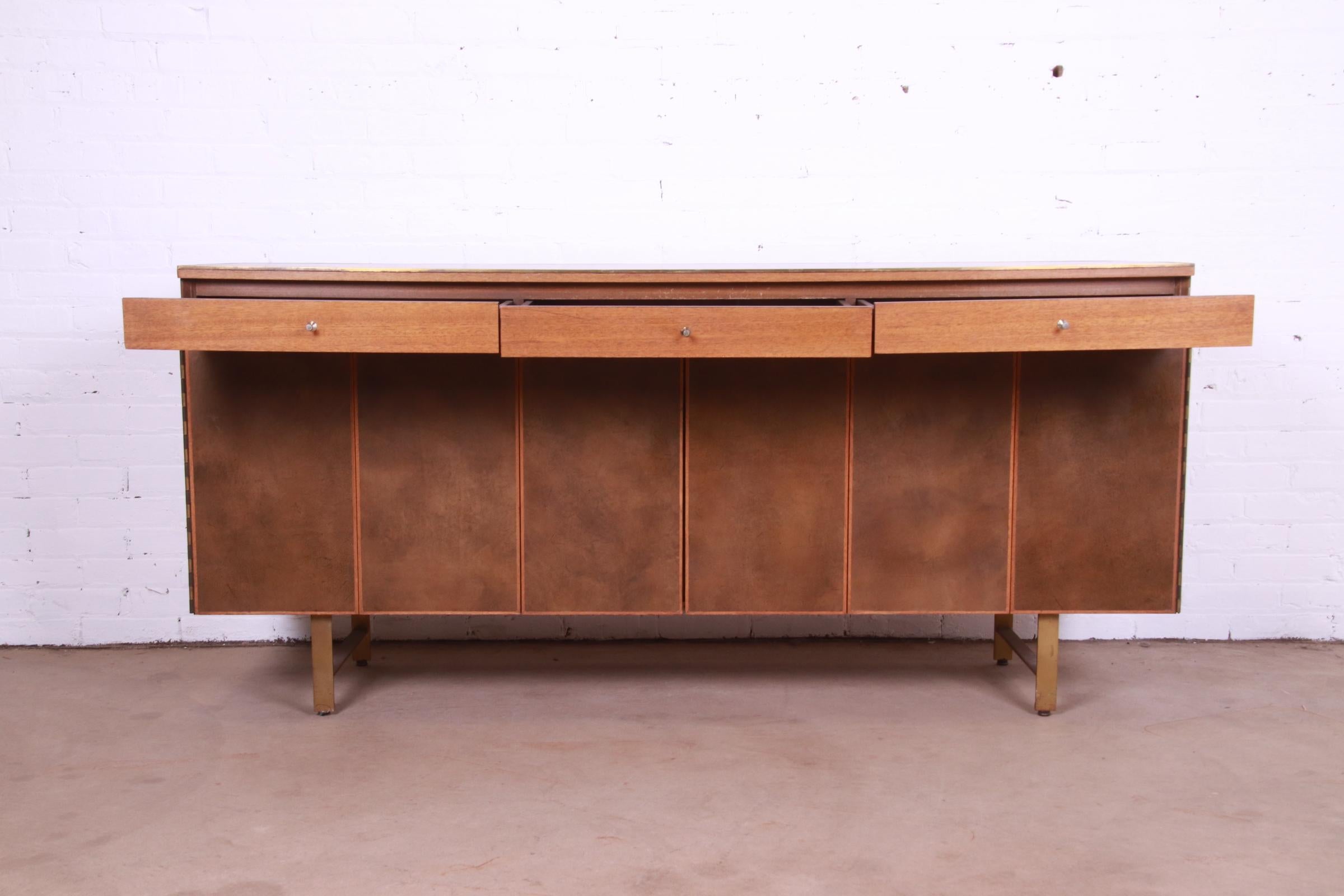 Paul McCobb Irwin Collection Mahogany, Leather, and Brass Credenza, 1950s 2