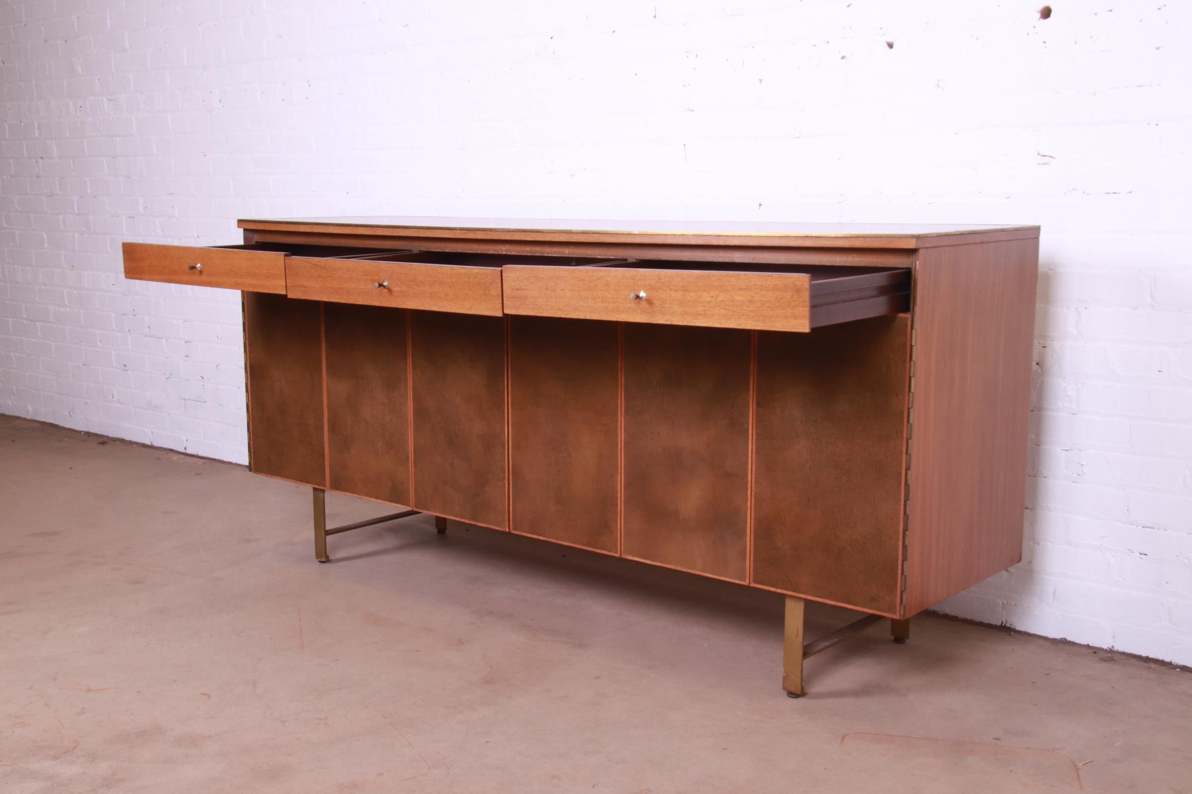 Paul McCobb Irwin Collection Mahogany, Leather, and Brass Credenza, 1950s 3