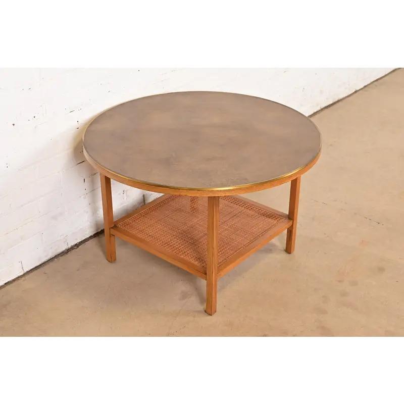 Mesa de centro de caoba y tapa de cuero de la colección Irwin de Paul McCobb, años 50 en Bueno estado para la venta en South Bend, IN