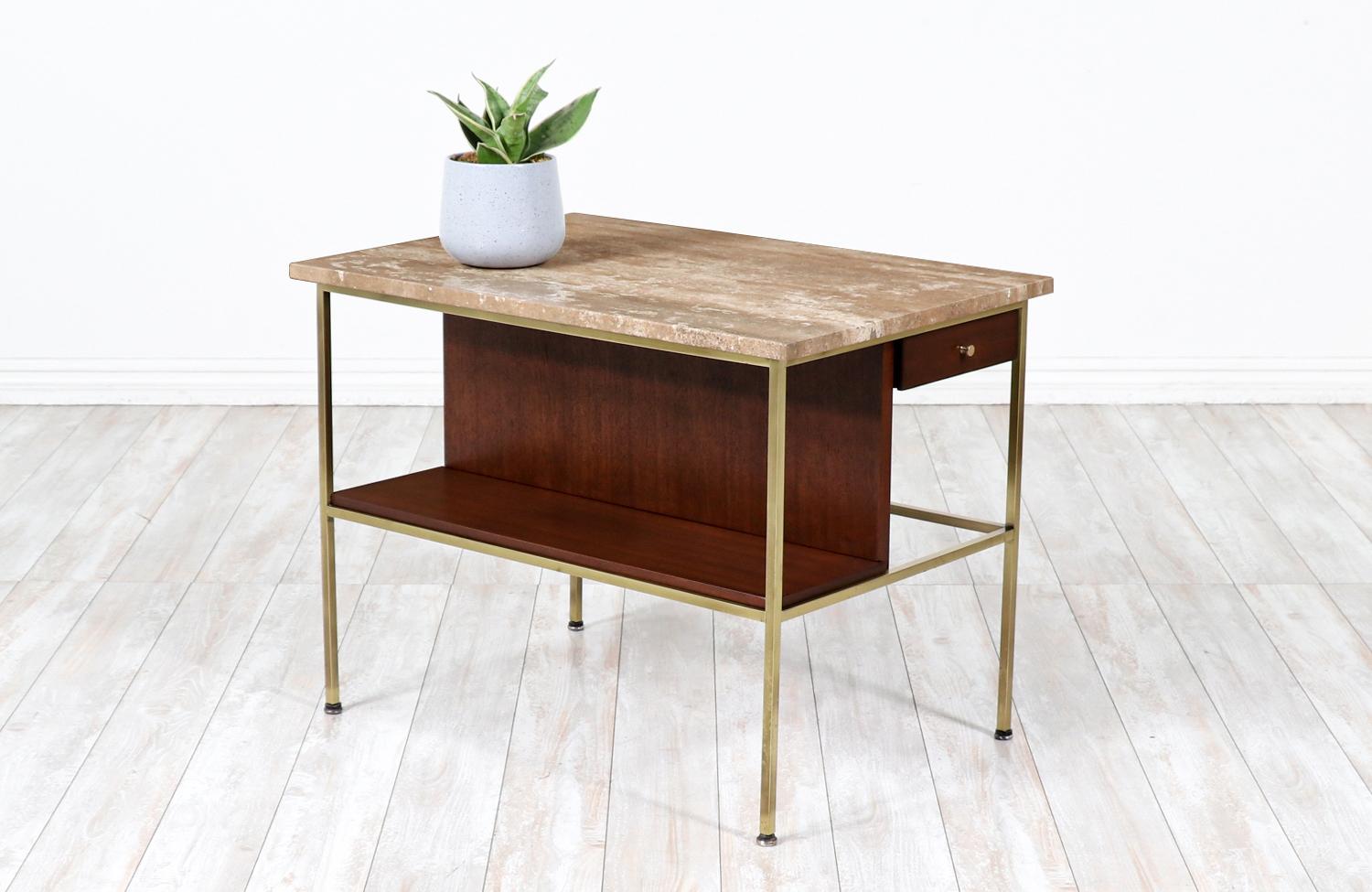 Mid-Century Modern Expertly Restored - Paul McCobb “Irwin Collection” Marble & Brass Side Table For Sale