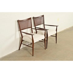 Paul McCobb Irwin Collection Mid-Century Modern Walnut Cane Back Armchairs, Pair