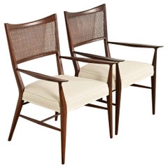 Paul McCobb Irwin Collection Mid-Century Modern Walnut Cane Back Armchairs, Pair