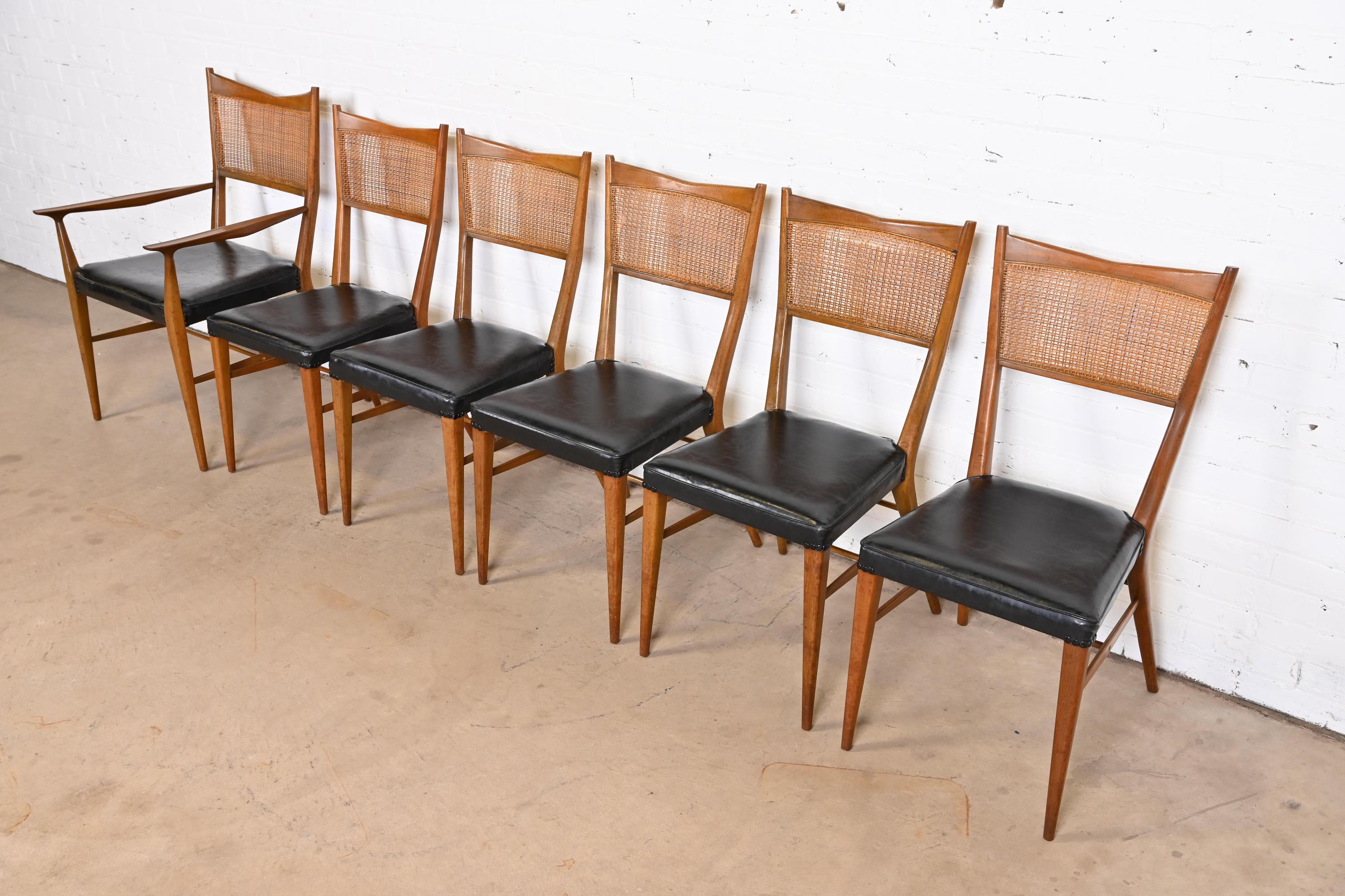 Mid-Century Modern Paul McCobb Irwin Collection Sculpted Mahogany and Cane Dining Chairs, Set of 6