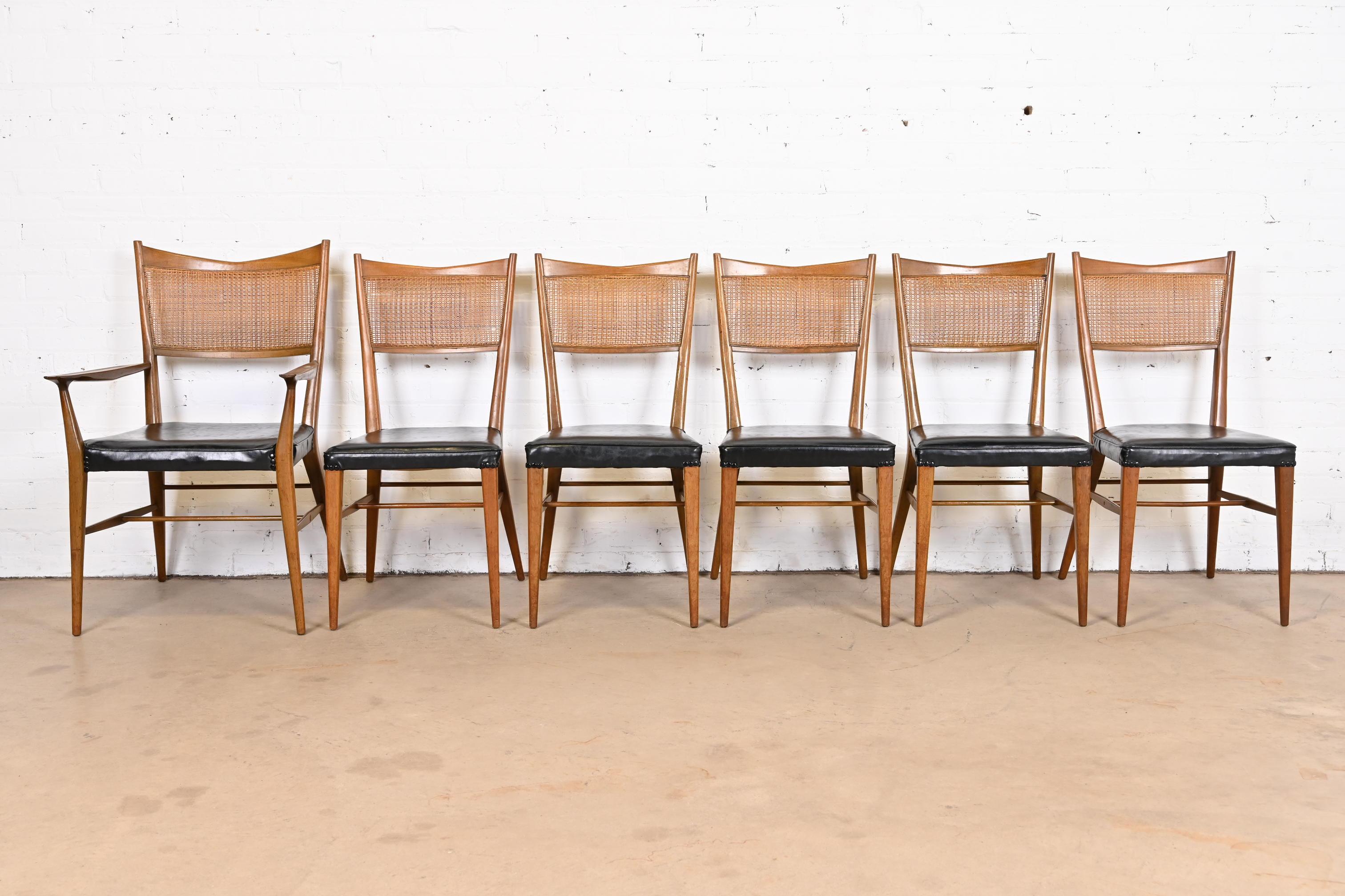 Paul McCobb Irwin Collection Sculpted Mahogany and Cane Dining Chairs, Set of 6 In Good Condition In South Bend, IN