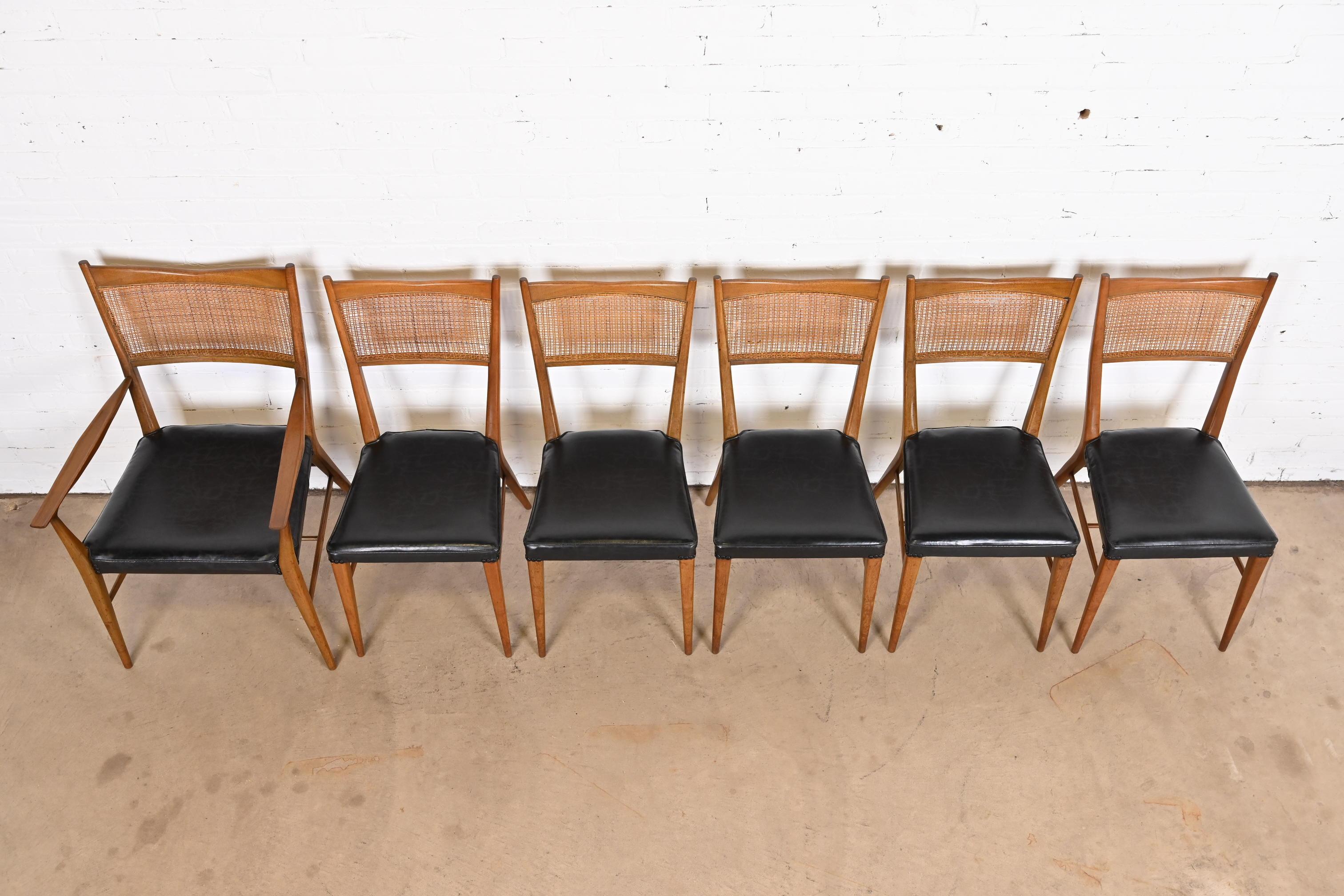 Mid-20th Century Paul McCobb Irwin Collection Sculpted Mahogany and Cane Dining Chairs, Set of 6