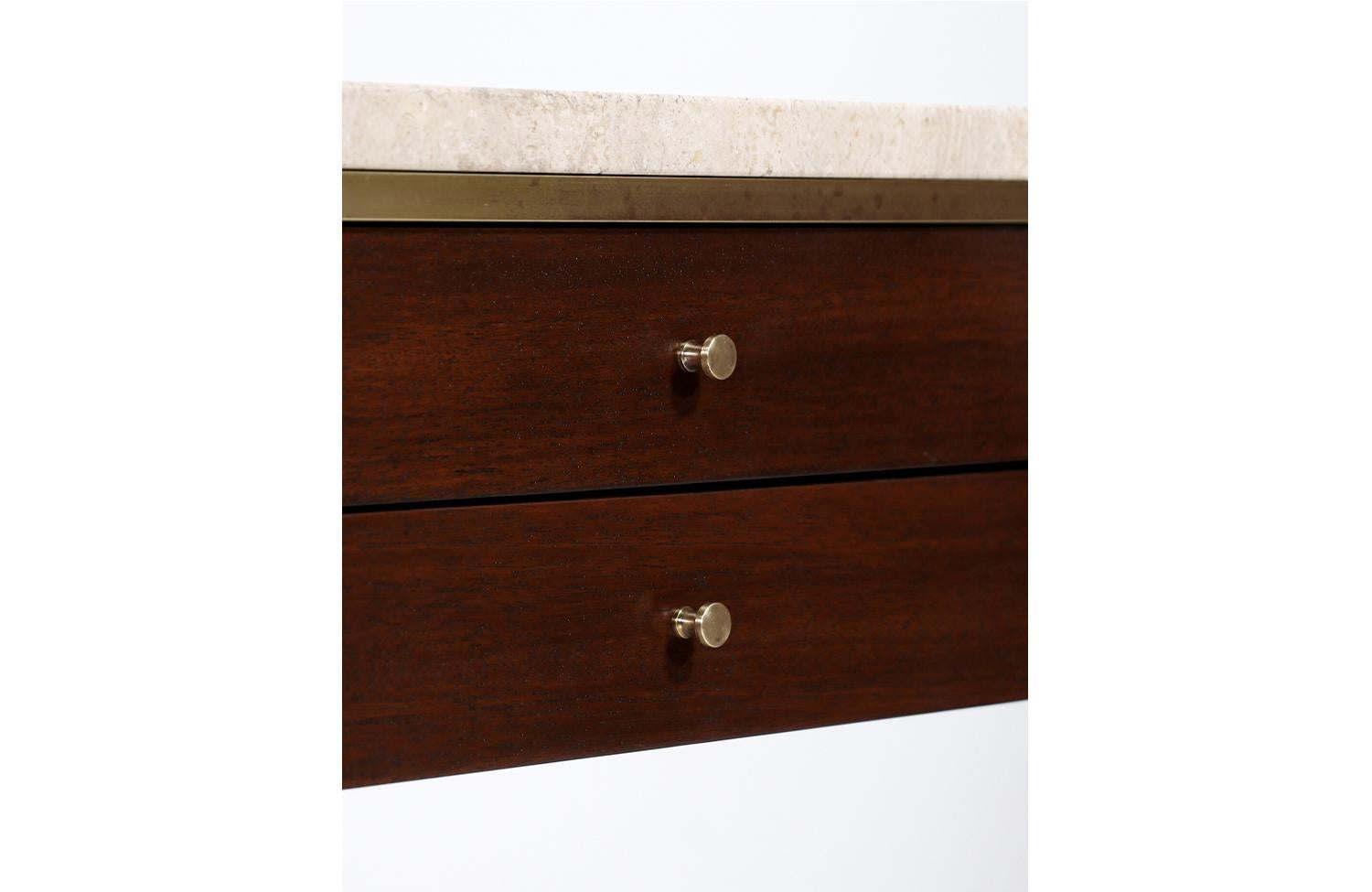 Brass Expertly Restored - Paul McCobb “Irwin Collection” Travertine Night Stands For Sale