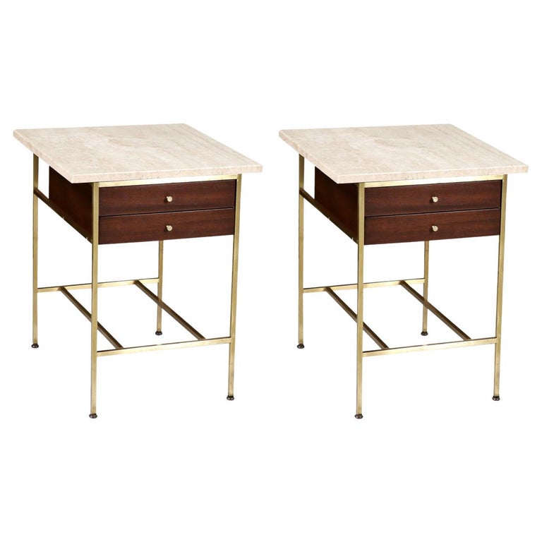 Paul McCobb "Irwin Collection" Travertine & Brass Night Stands For Sale