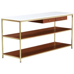 Paul McCobb "Irwin Collection" Vitrolite Glass & Brass Console Table for Calvin