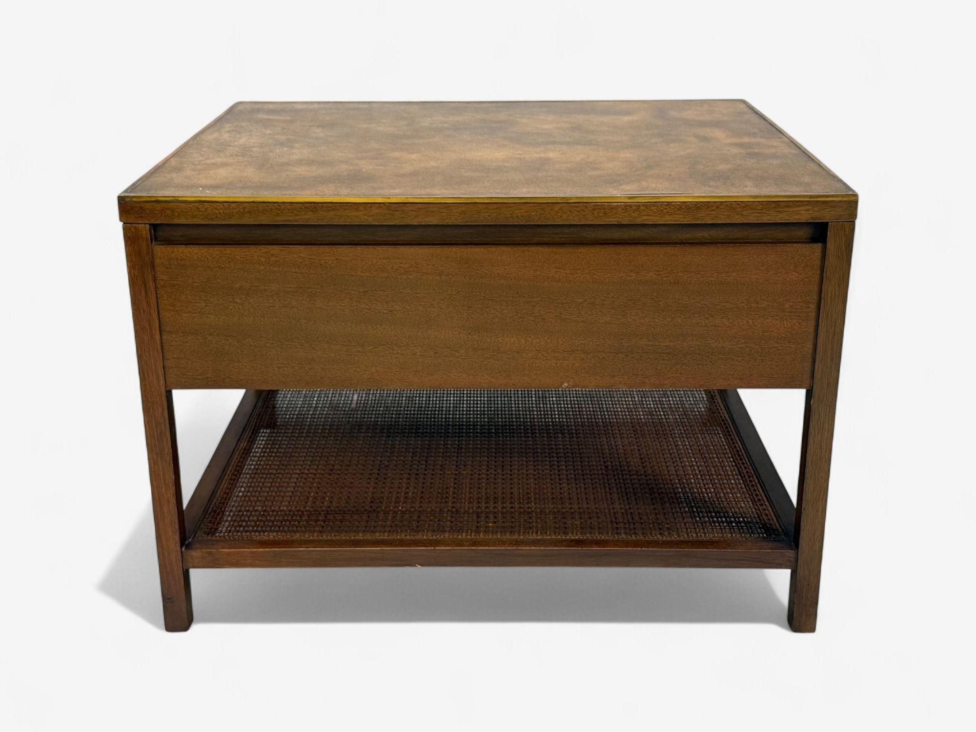 Paul McCobb, Leather, Cane, Brass, Side Table, USA, 1950s For Sale 4