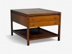 Paul McCobb, Leather, Cane, Brass, Side Table, USA, 1950s