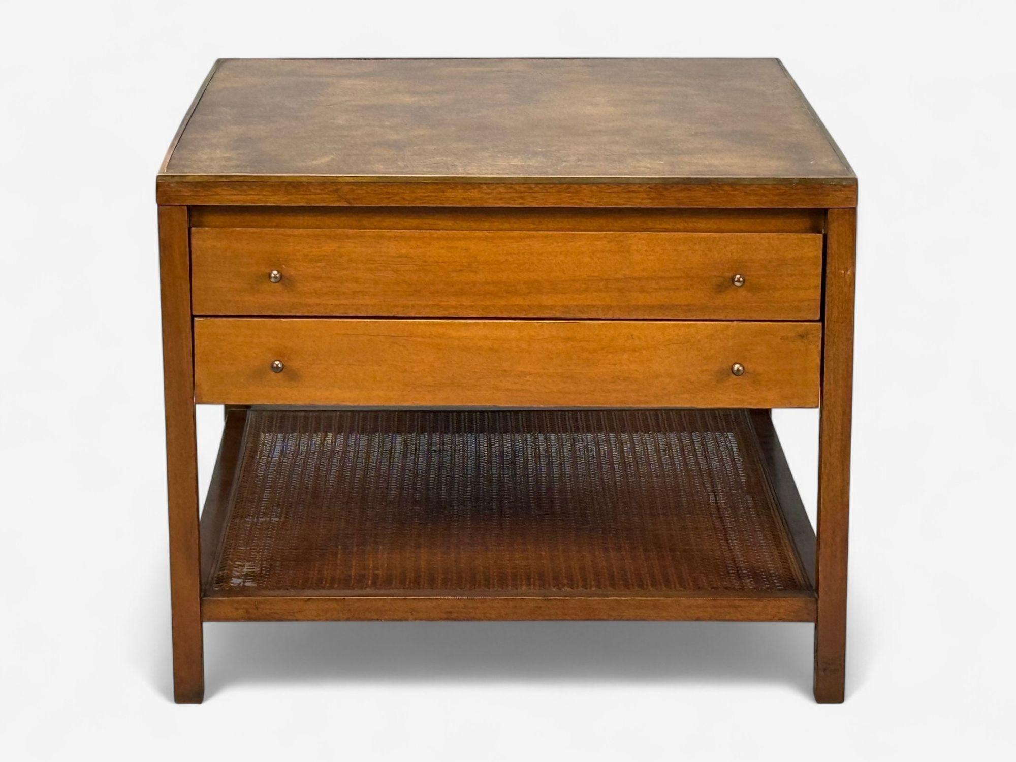 Mid-Century Modern Paul McCobb, Leather, Cane, Brass, Side Table, USA, 1950s For Sale