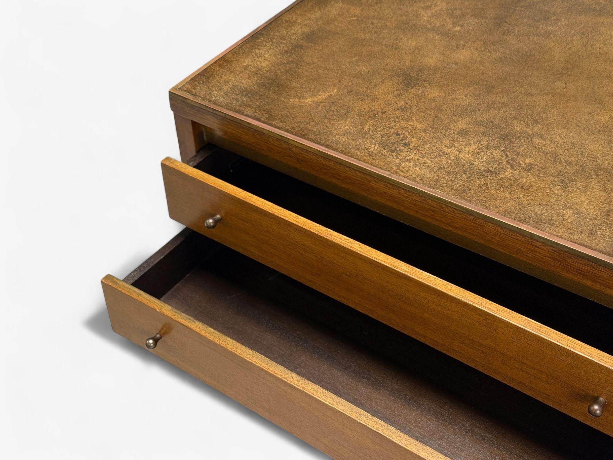 Mid-20th Century Paul McCobb, Leather, Cane, Brass, Side Table, USA, 1950s For Sale
