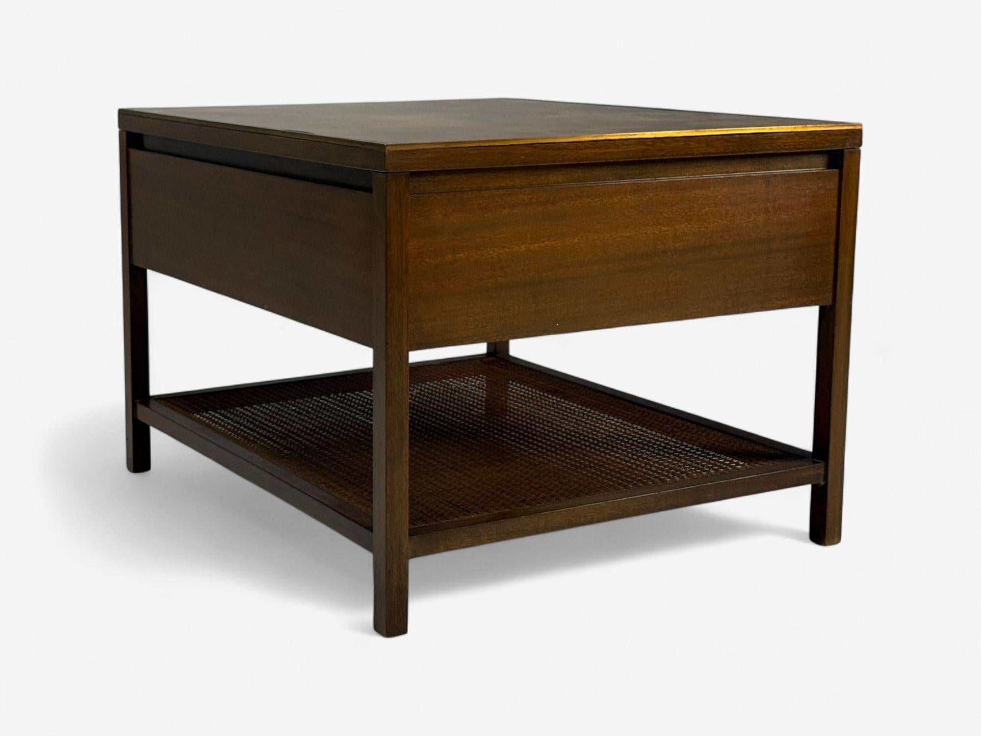 Paul McCobb, Leather, Cane, Brass, Side Table, USA, 1950s For Sale 3