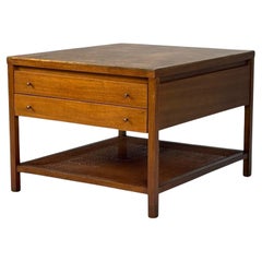 Paul McCobb, Leather, Cane, Brass, Side Table, USA, 1950s