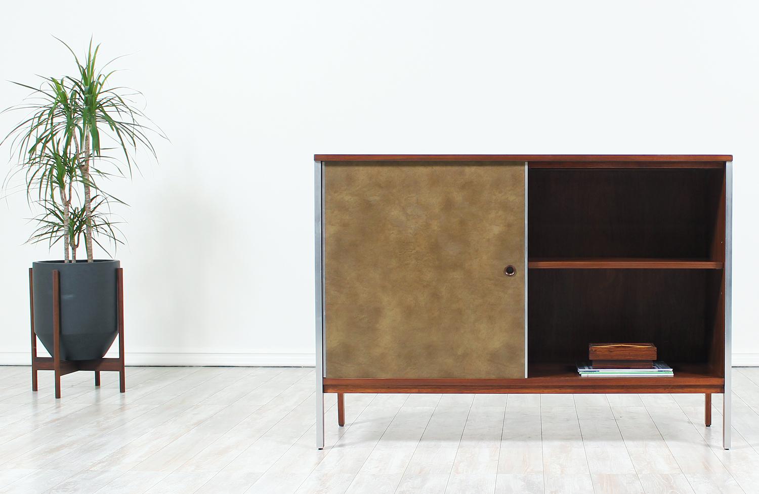 American Paul McCobb “Linear Group” Credenza with Leather Doors for Calvin Furniture