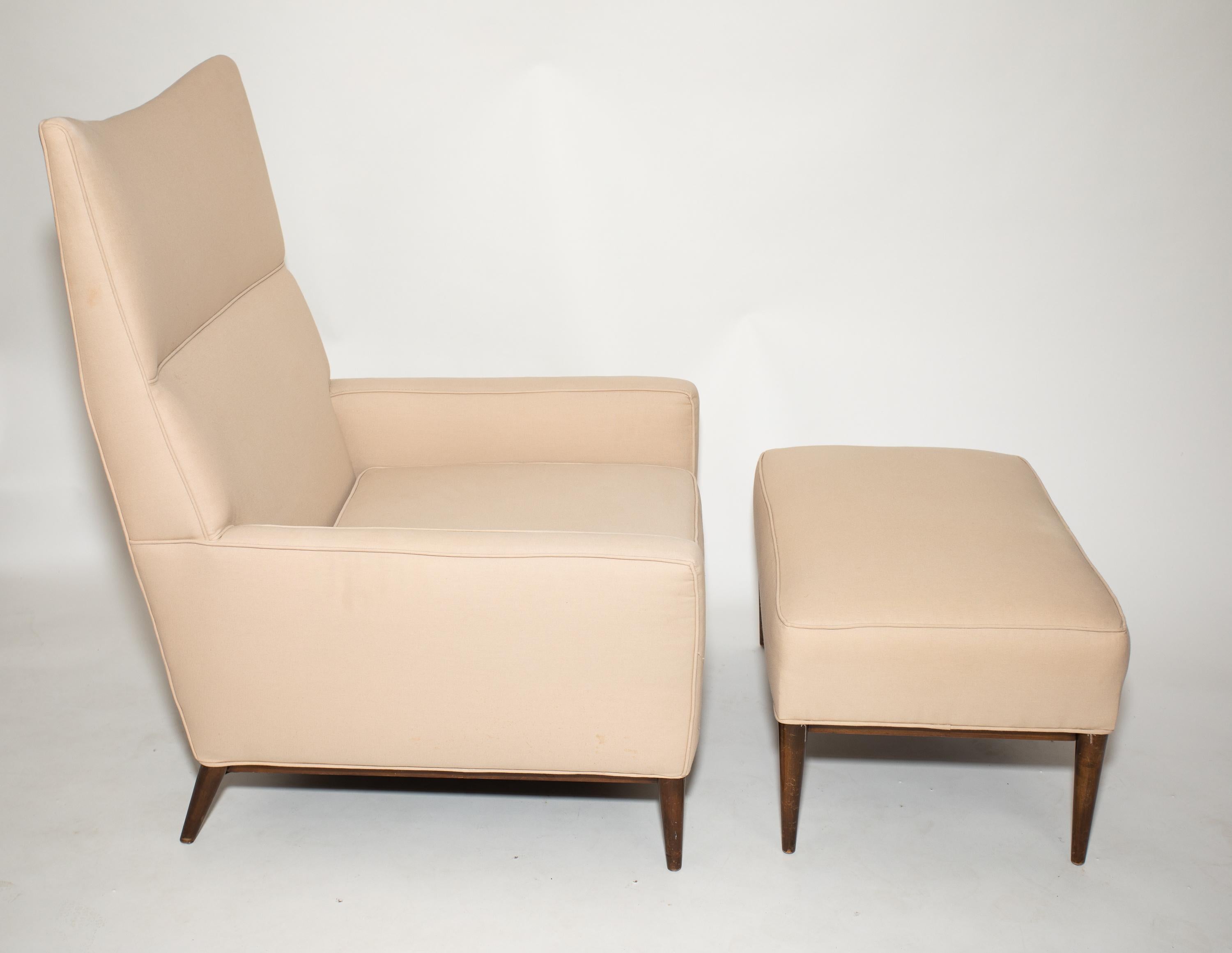 Paul Mccobb oversized lounge chair and ottoman #314
Sold and listed in the 1955 Directional Furniture Catalog.
Walnut legs, recently re-upholstered.
The chair and ottoman are monumental in size.
Ottoman 30