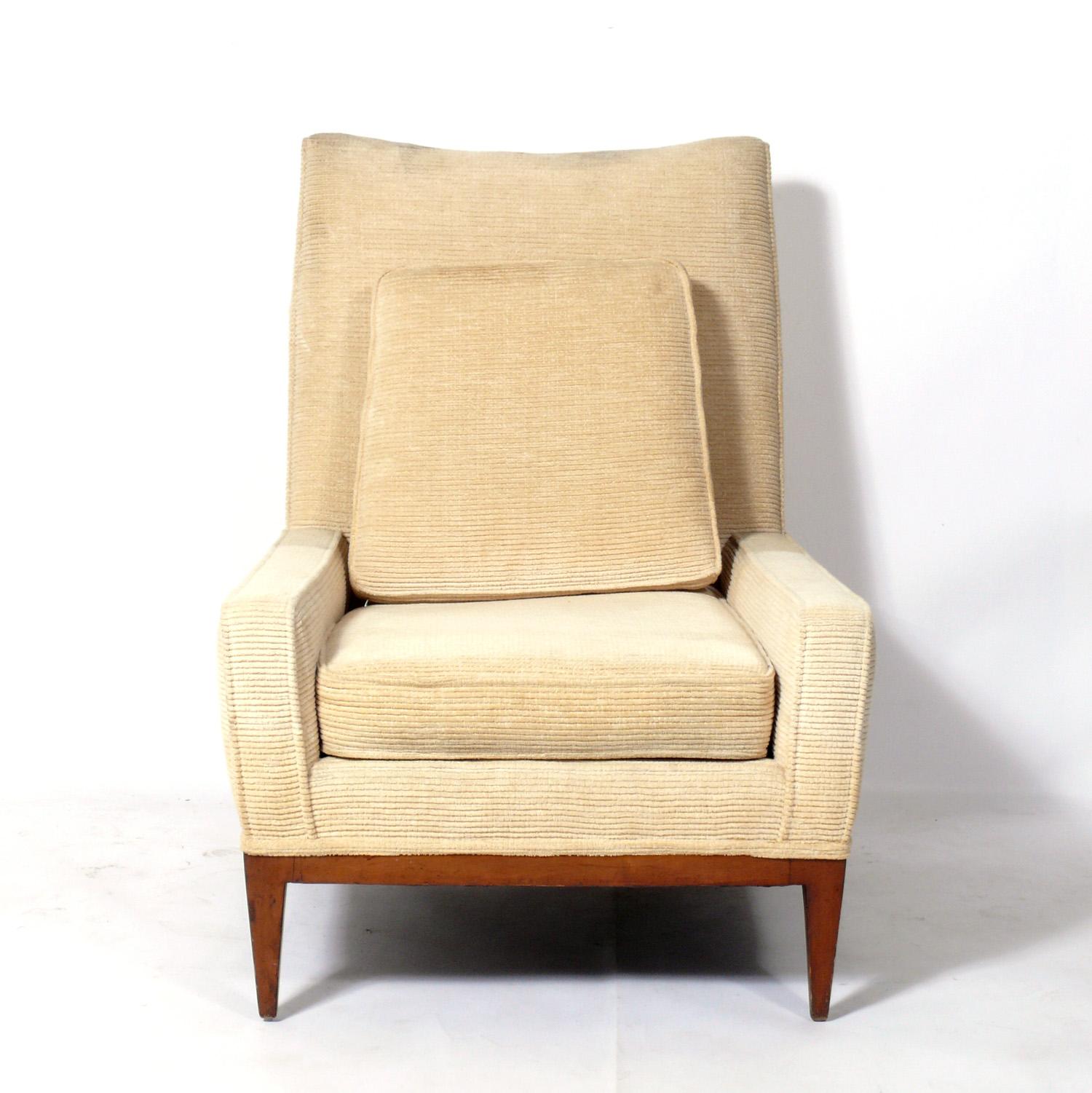 Mid-Century Modern Lounge Chair, designed by Paul McCobb, American, circa 1950s. This chair is currently being refinished and reupholstered and can be completed in your choice of finish color and in your fabric. Simply ship us seven yards of your