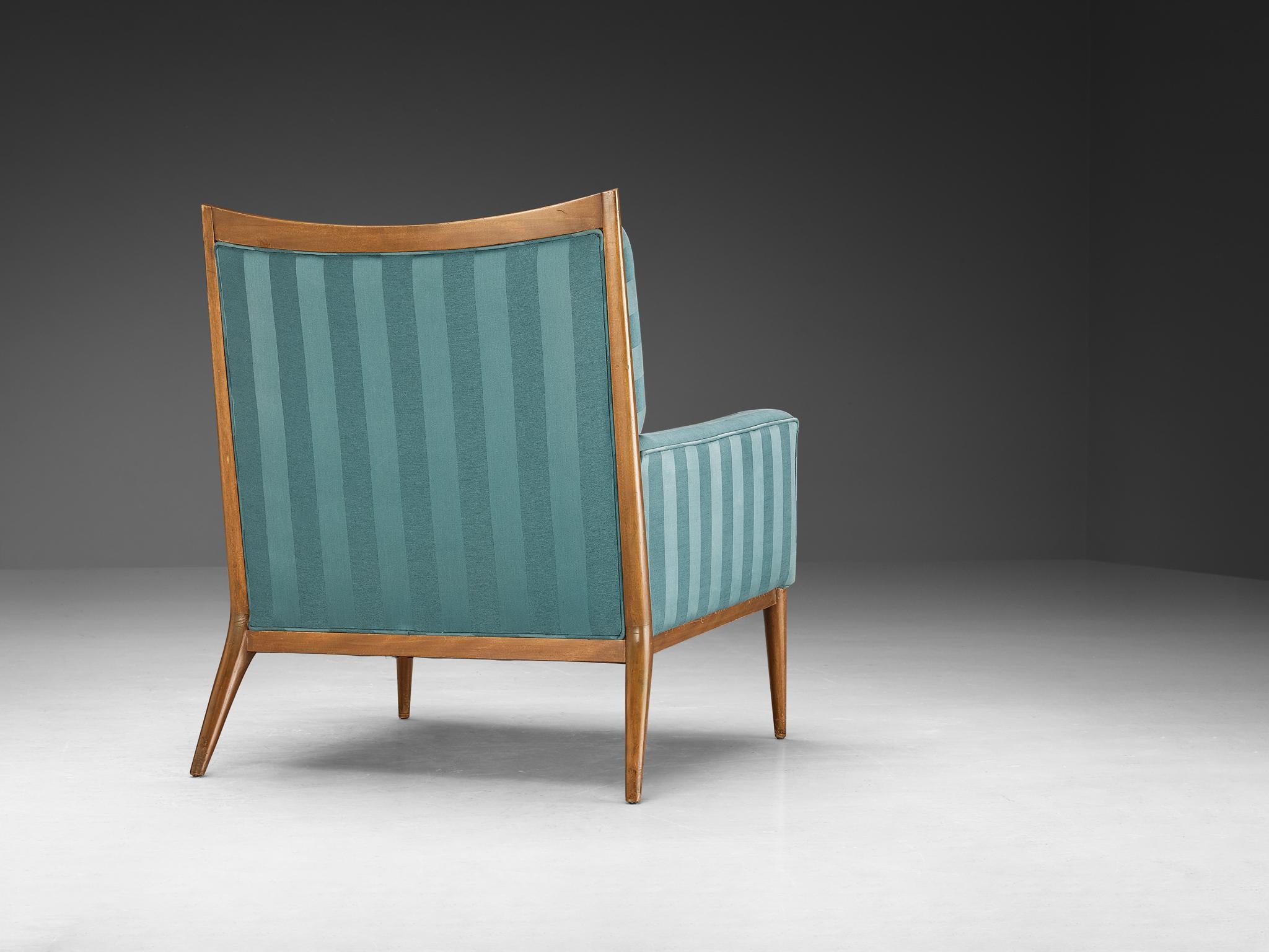 Mid-Century Modern Paul McCobb Lounge Chair in Original Turquoise Upholstery and Walnut  For Sale