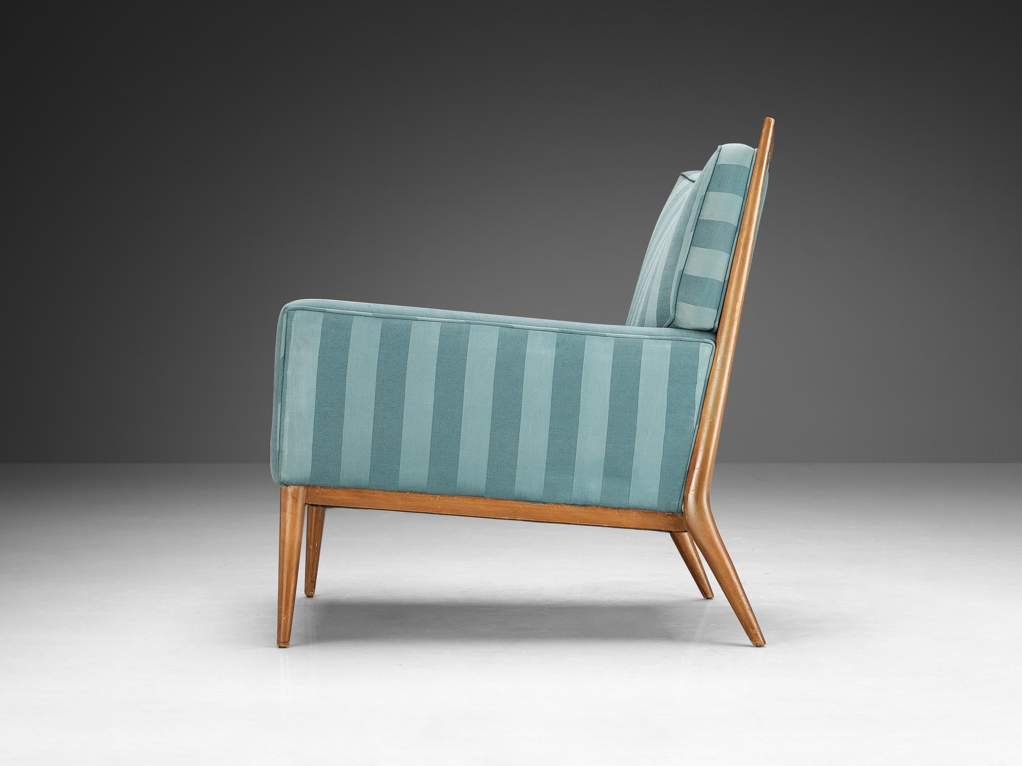 American Paul McCobb Lounge Chair in Original Turquoise Upholstery and Walnut  For Sale