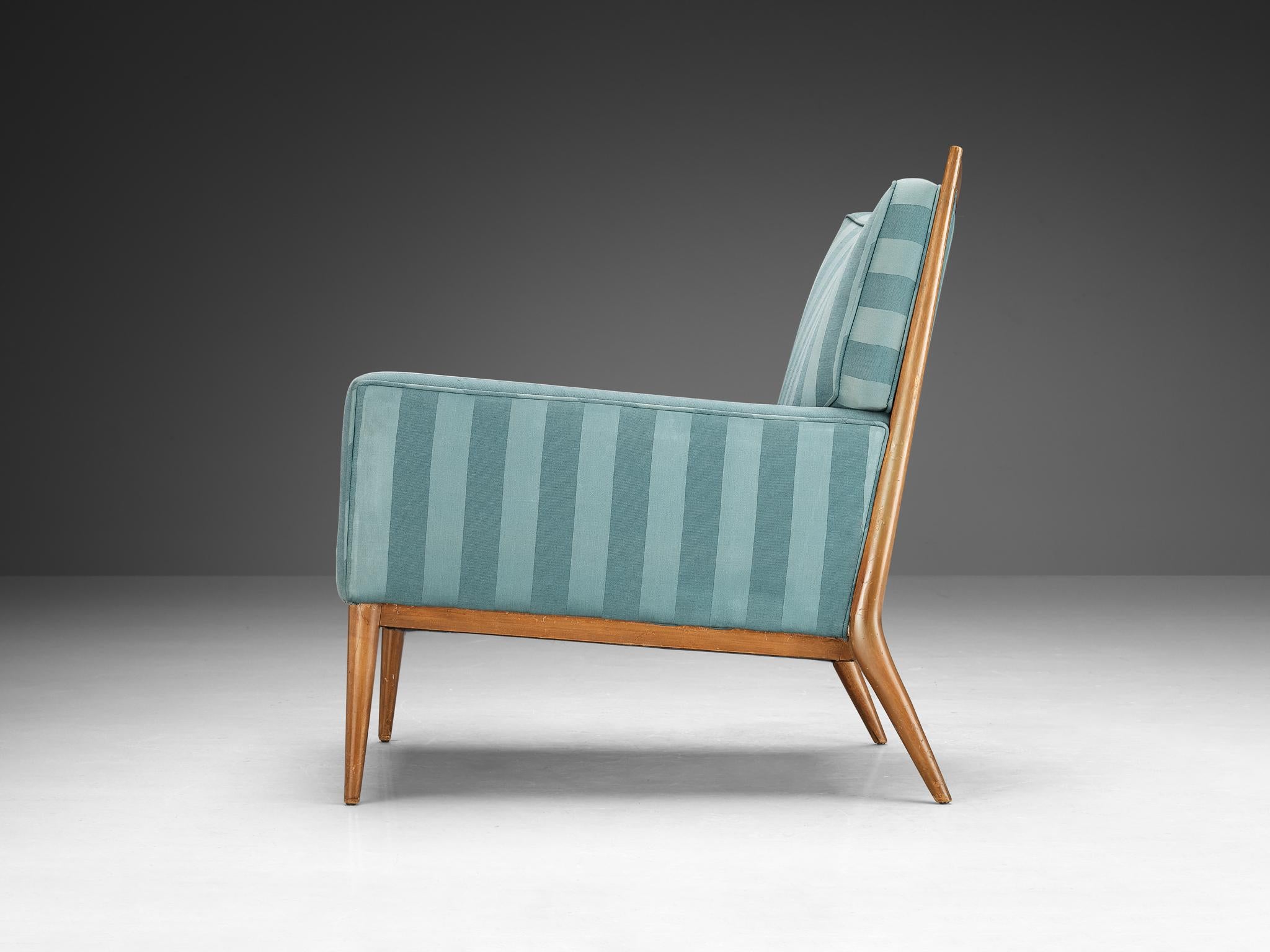 Américain Chaise longue Paul McCobb en tapisserie d'origine turquoise et noyer  en vente