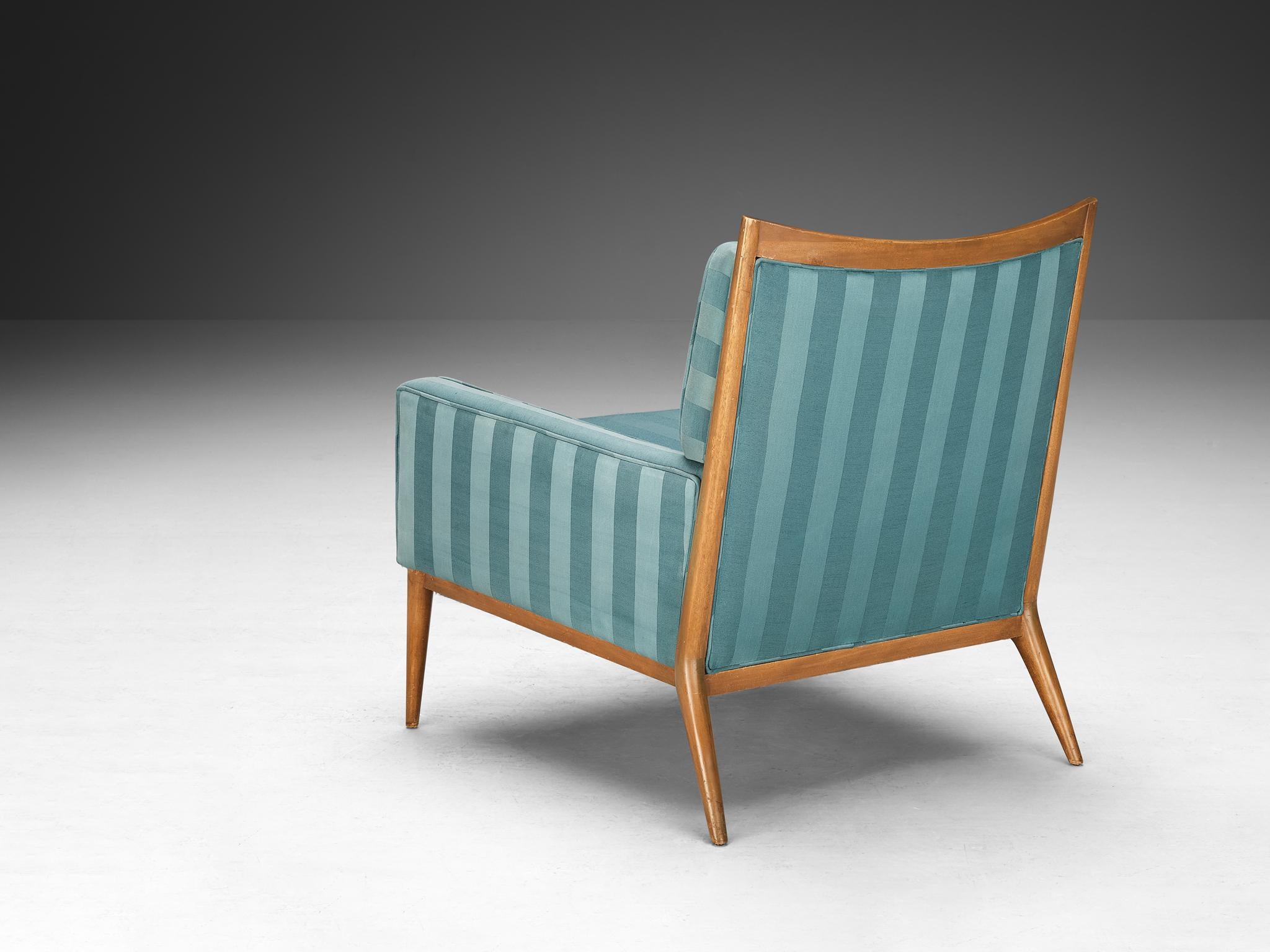 Paul McCobb Lounge Chair in Original Turquoise Upholstery and Walnut  In Good Condition For Sale In Waalwijk, NL