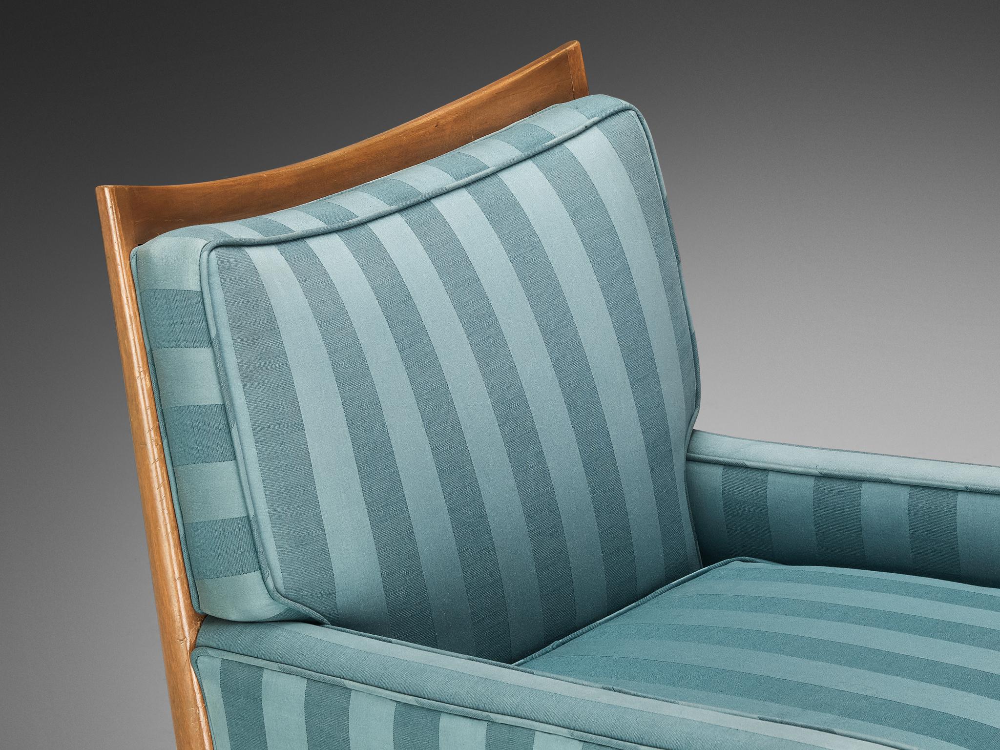 Mid-20th Century Paul McCobb Lounge Chair in Original Turquoise Upholstery and Walnut  For Sale