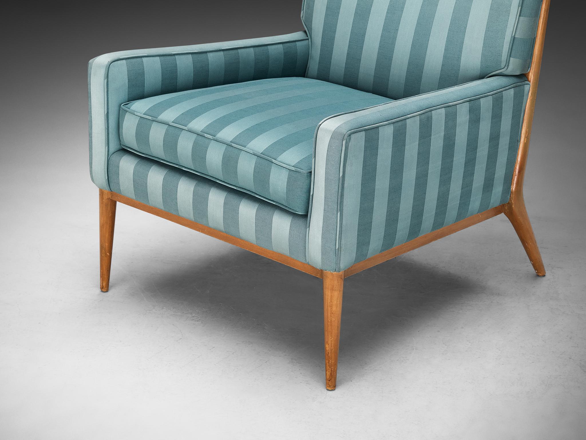 Fabric Paul McCobb Lounge Chair in Original Turquoise Upholstery and Walnut  For Sale