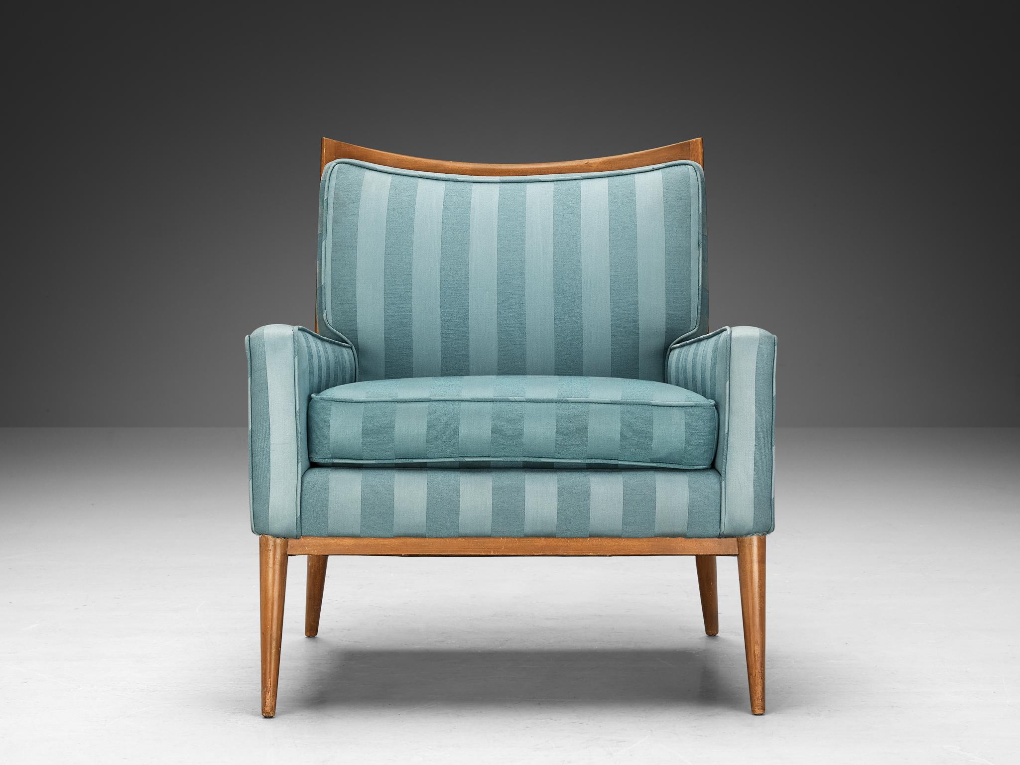 Paul McCobb Lounge Chair in Original Turquoise Upholstery and Walnut  For Sale 1